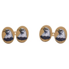 Longmire of London Enamel Gold Eagle Cufflinks