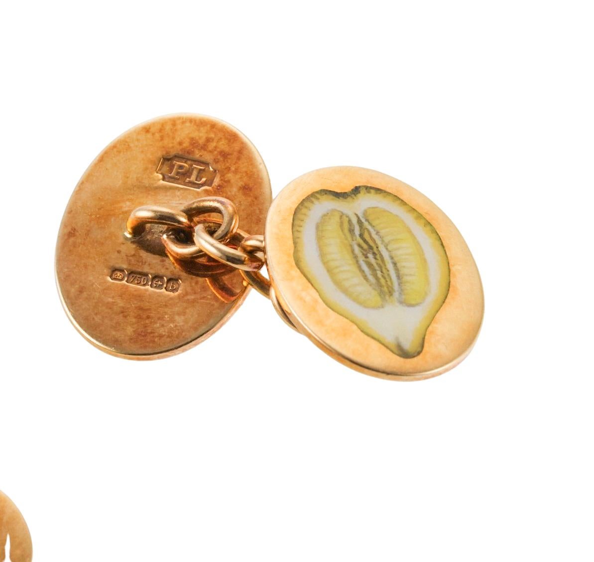 Men's Longmire of London Enamel Gold Fruit Cufflinks For Sale