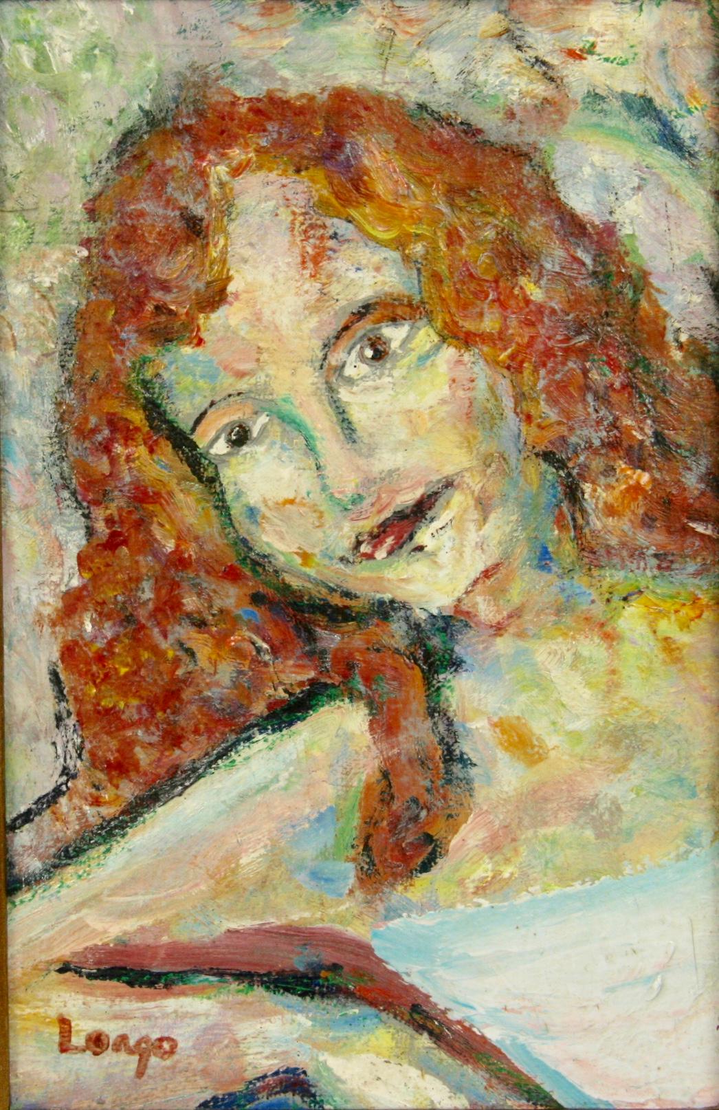 Abstrakter Expressionismus  Französisch Rotschopf Weiblich  Ölgemälde 1960er Jahre (Braun), Figurative Painting, von Longo