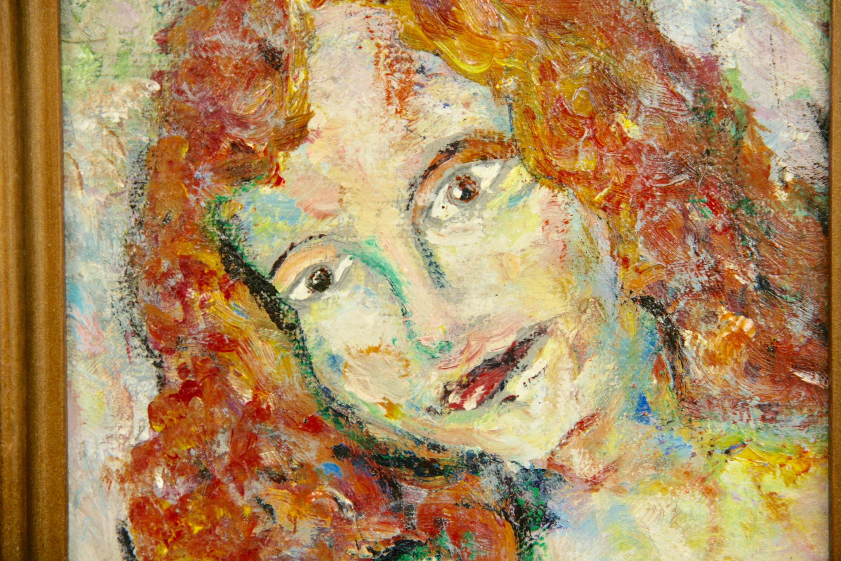 #5-3401 Red Hair Portrait, ein Vintage-Öl auf Karton in einem Holz vergoldeten Rahmen von Longo unterzeichnet angezeigt.Bildgröße 8,75 H x 5,75 W