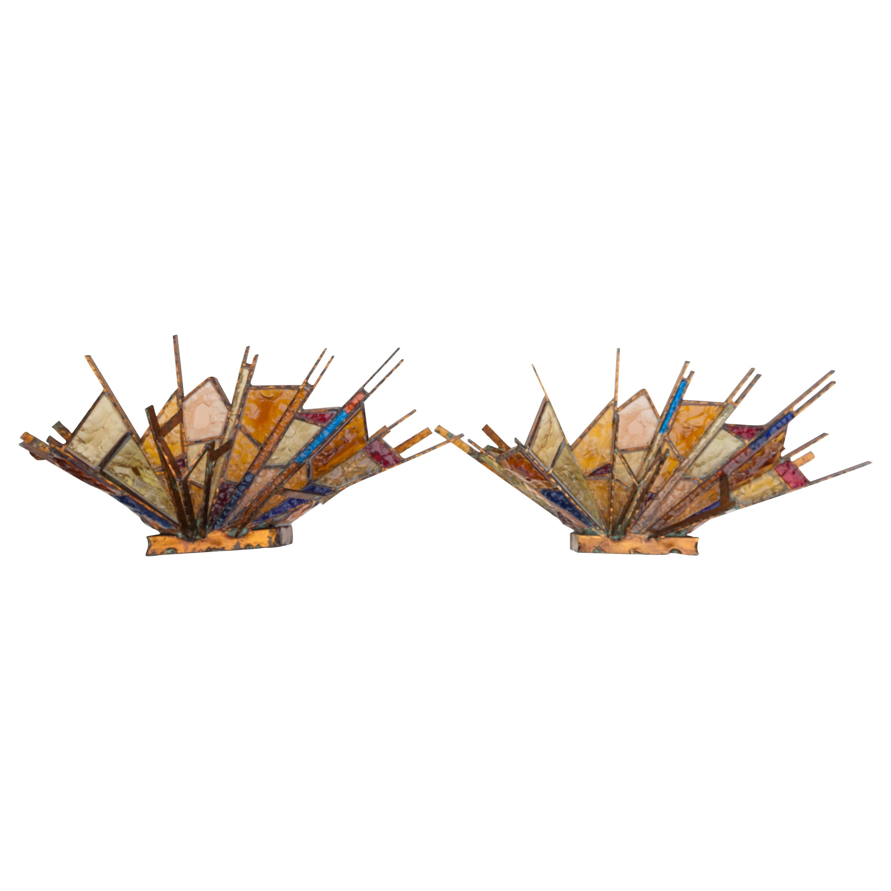 Longobard Brutalist Patinated Bronze Wall Sconces, Italy, 1960 For Sale