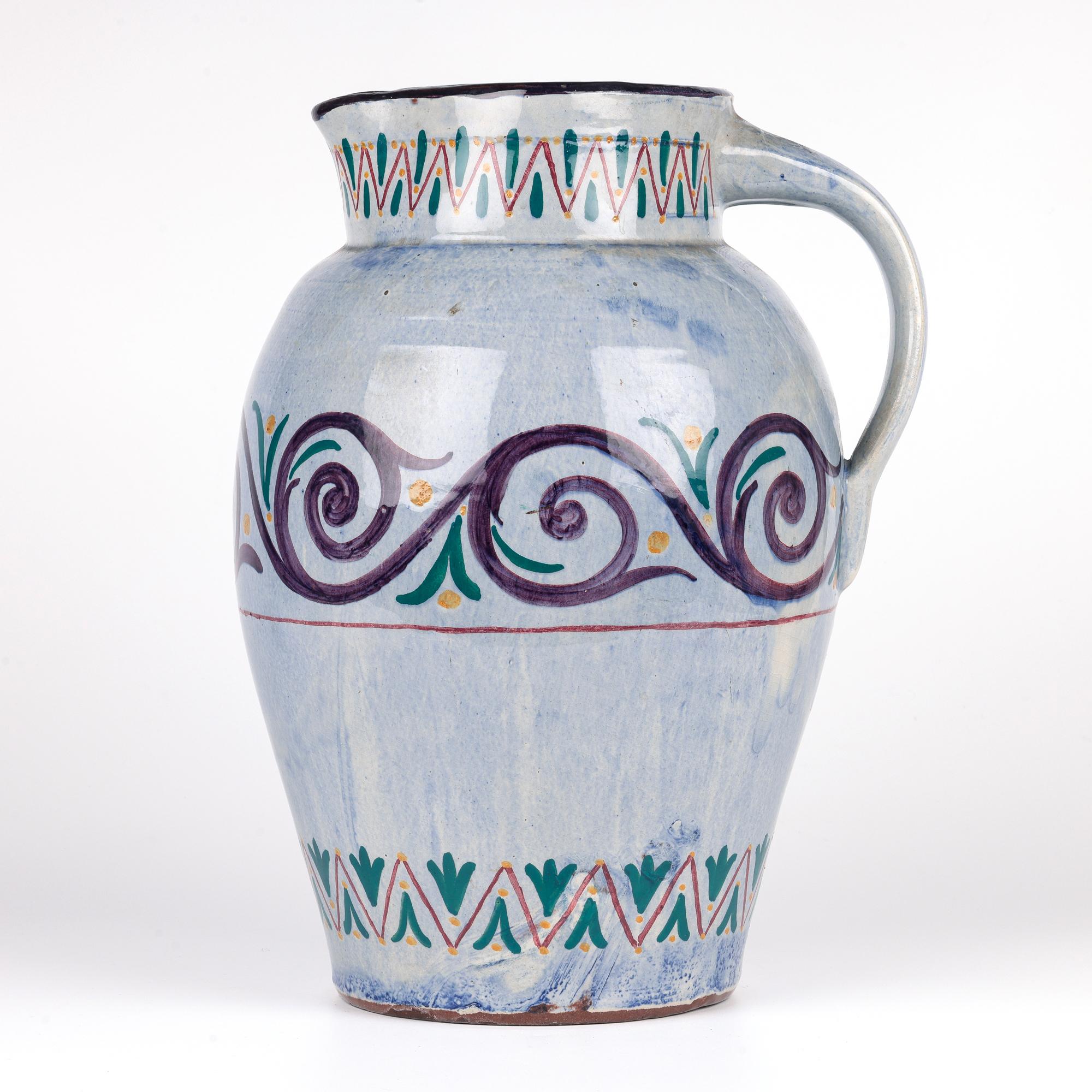 Glazed Longpark Large & Rare Art Deco Hand Painted Exhibition Art Pottery Jug For Sale