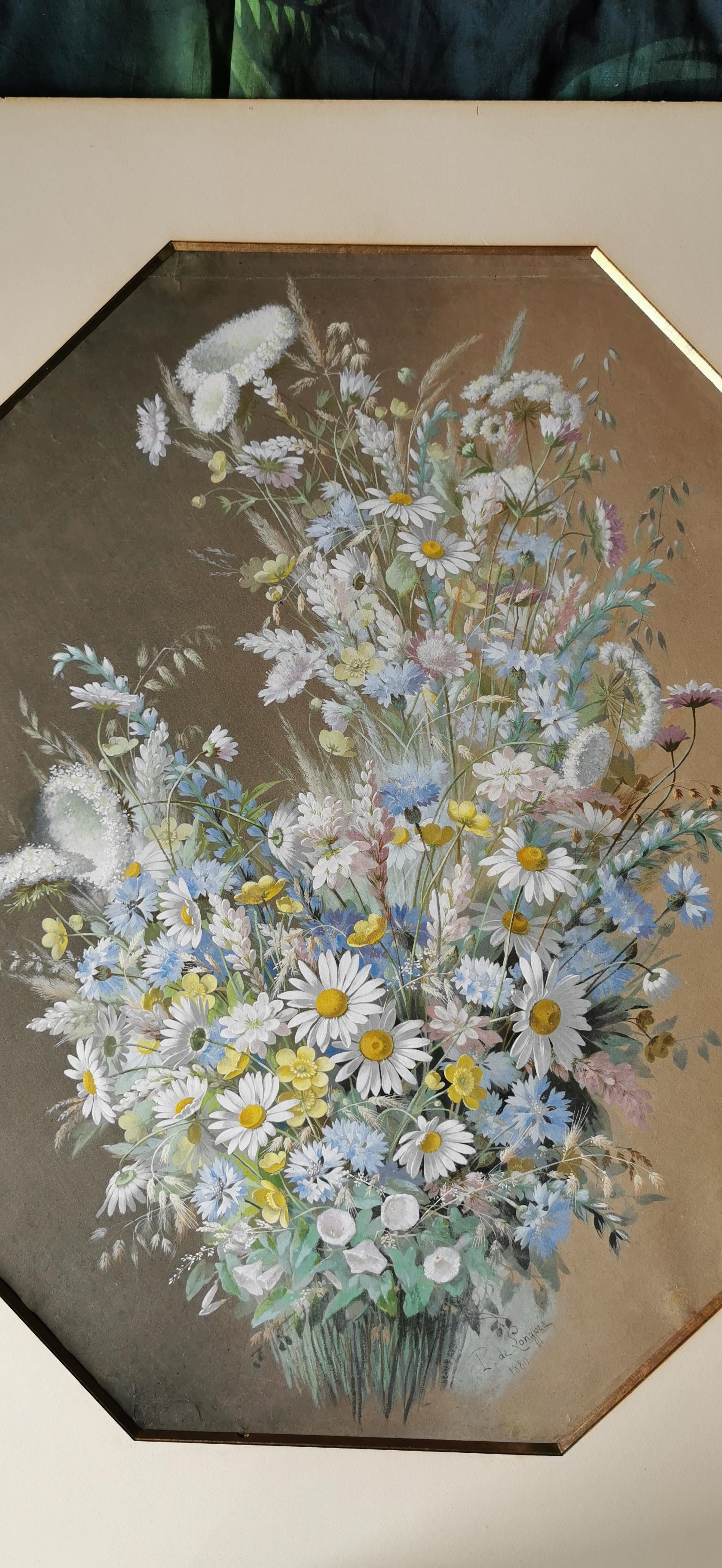 Longpre Paul Watercolor Gouache 1880 Bouquet with Daisies For Sale 3