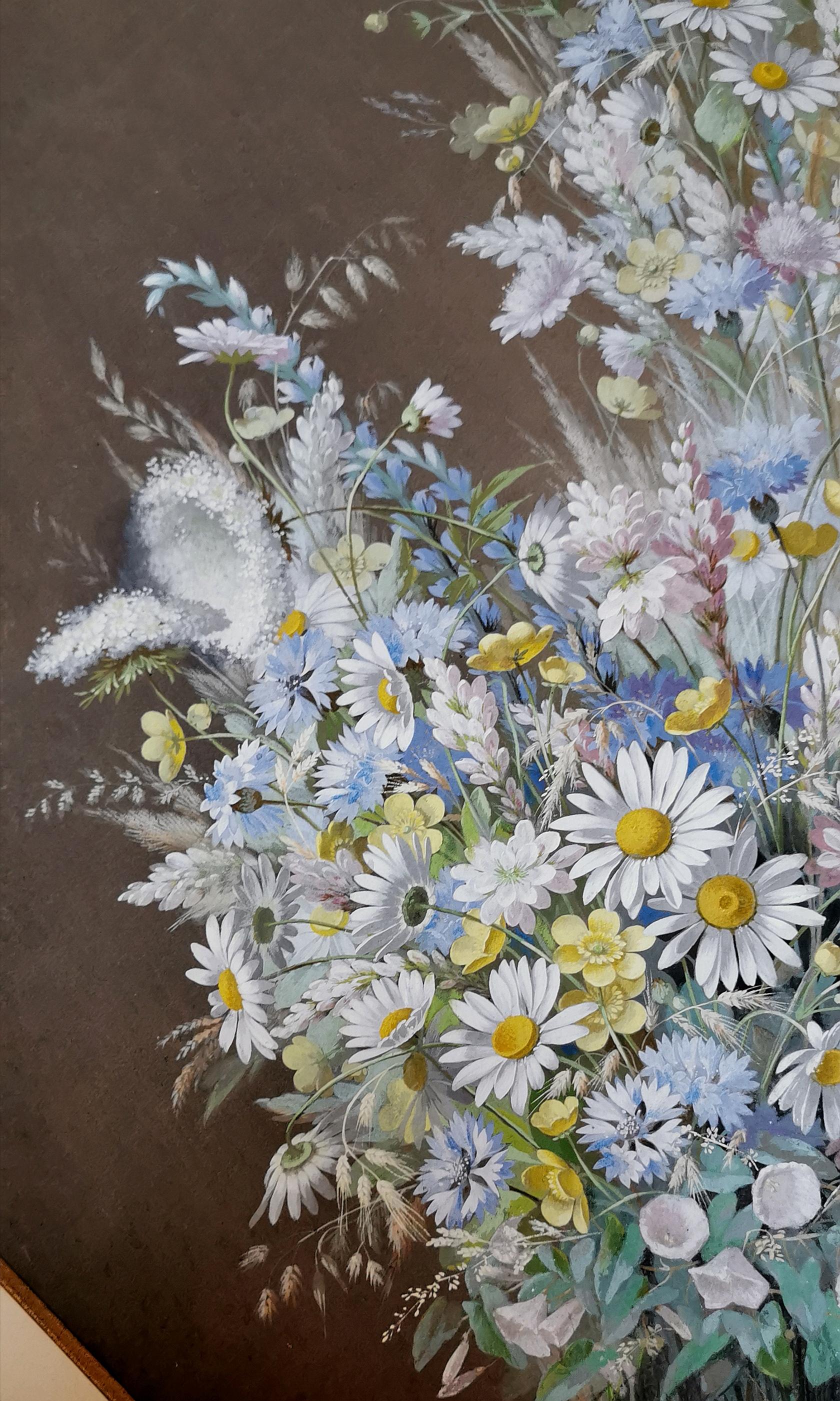 Longpre Paul Watercolor Gouache 1880 Bouquet with Daisies In Good Condition For Sale In charmes, FR