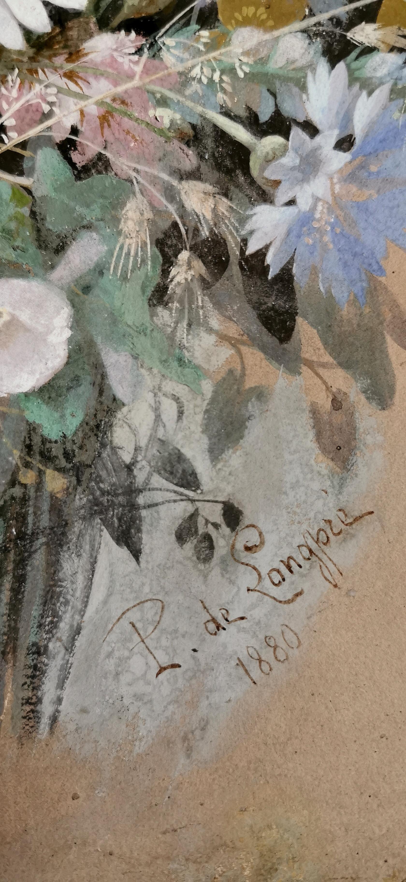 Paper Longpre Paul Watercolor Gouache 1880 Bouquet with Daisies For Sale