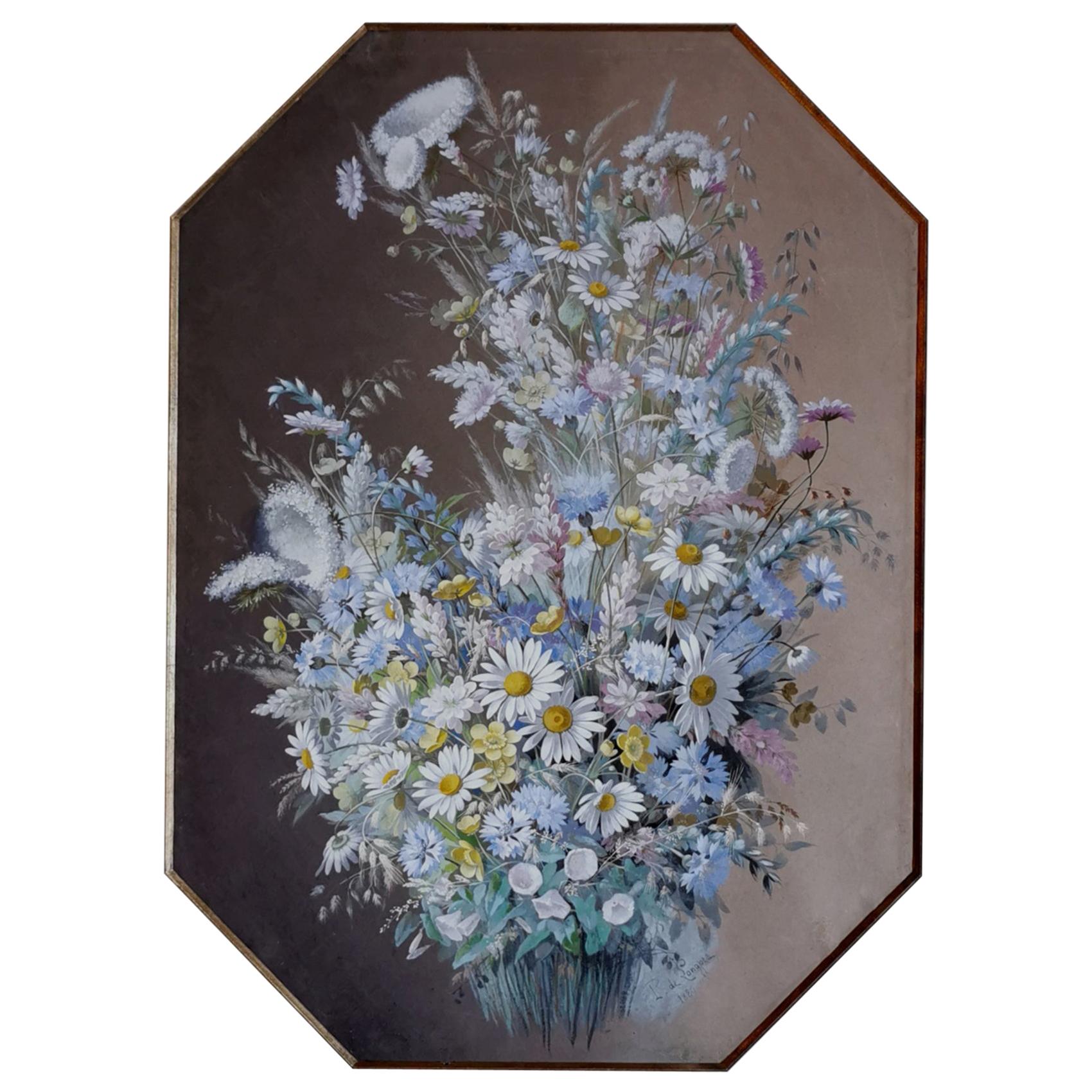 Longpre Paul Watercolor Gouache 1880 Bouquet with Daisies For Sale