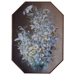 Antique Longpre Paul Watercolor Gouache 1880 Bouquet with Daisies
