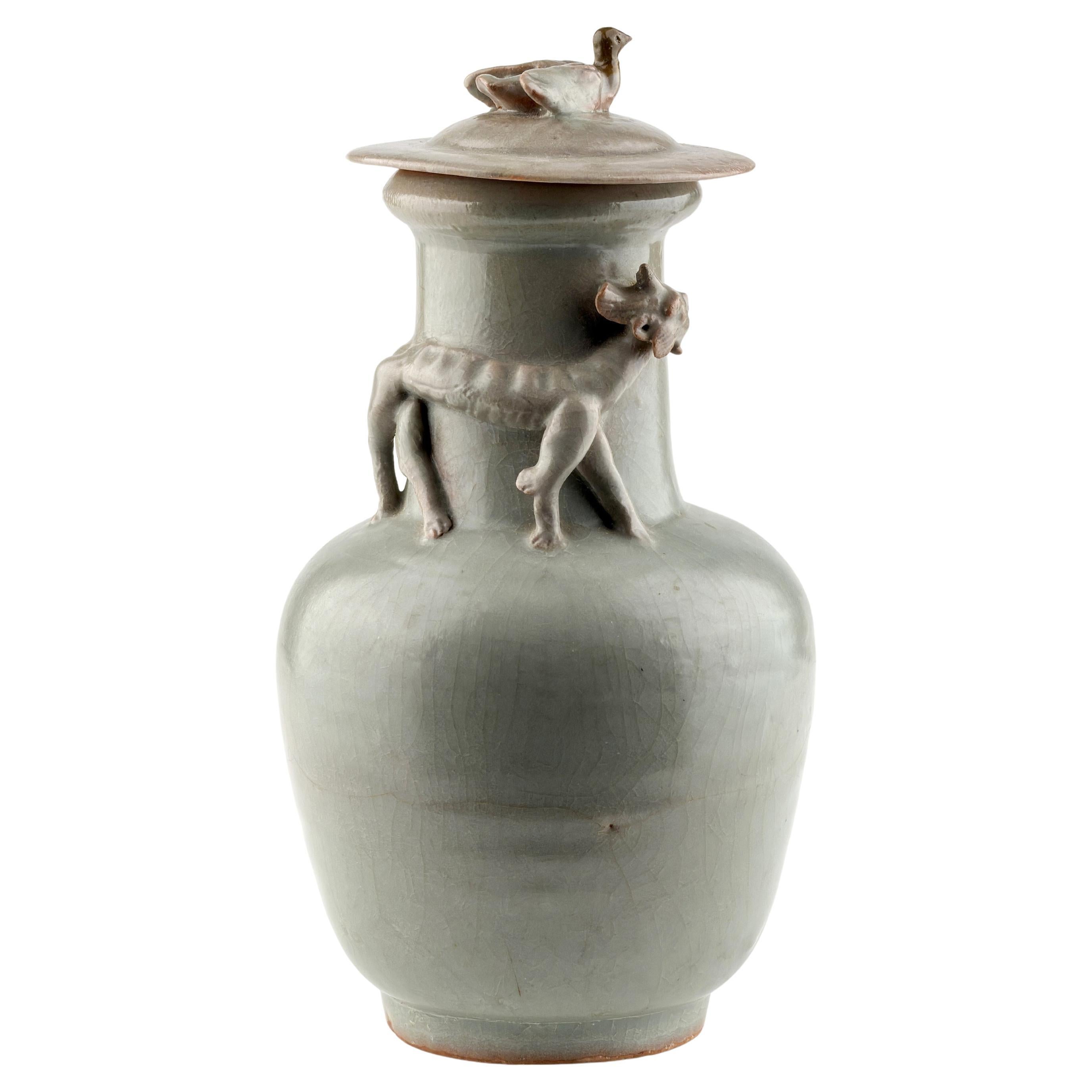 Longquan Celadon 
Dragon
 Jar and Cover, Song or Liao