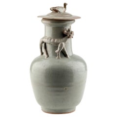 Antique Longquan Celadon 
Dragon
 Jar and Cover, Song or Liao