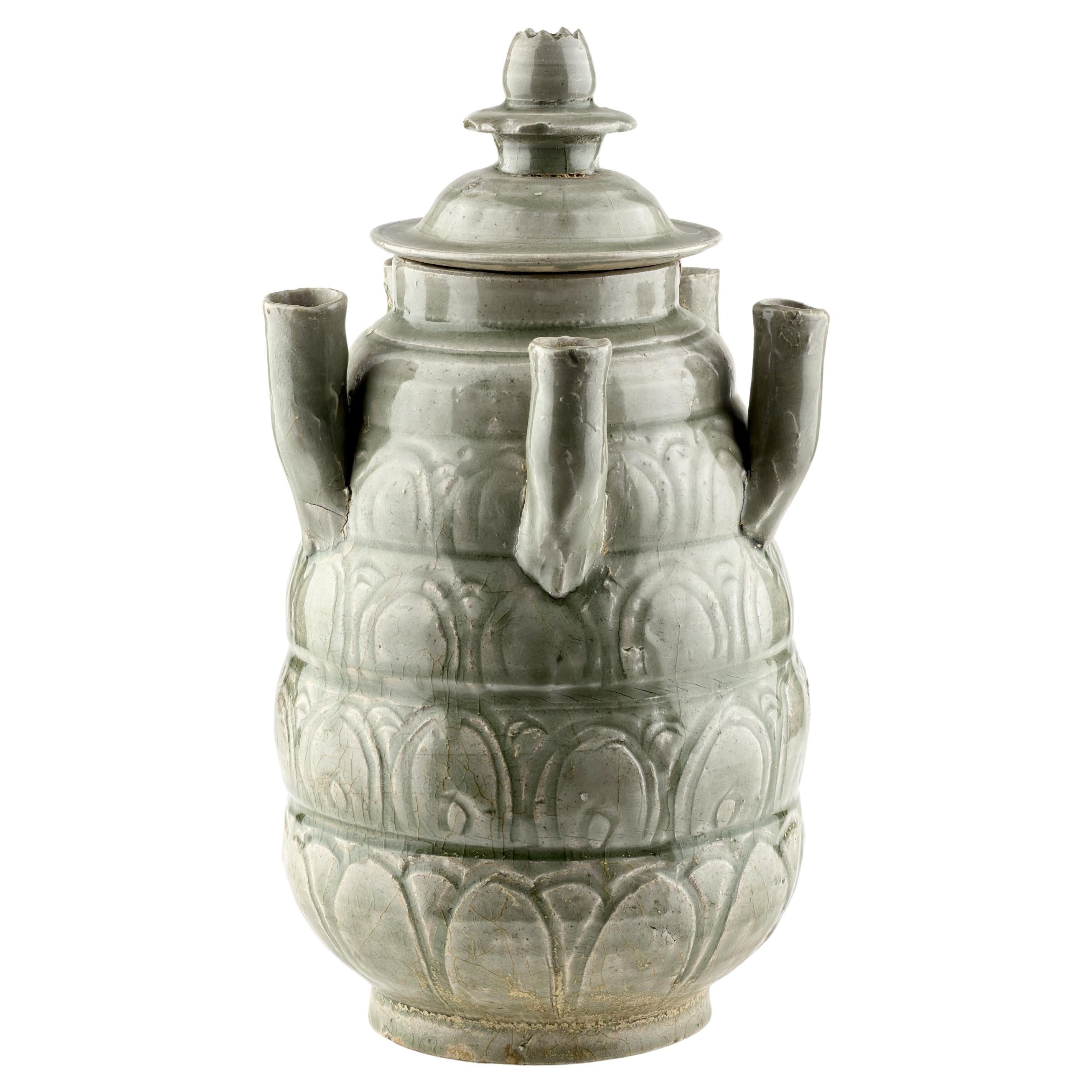 Longquan Celadon Five-Spouted Jar, Five Dynasties/Song Dynasty