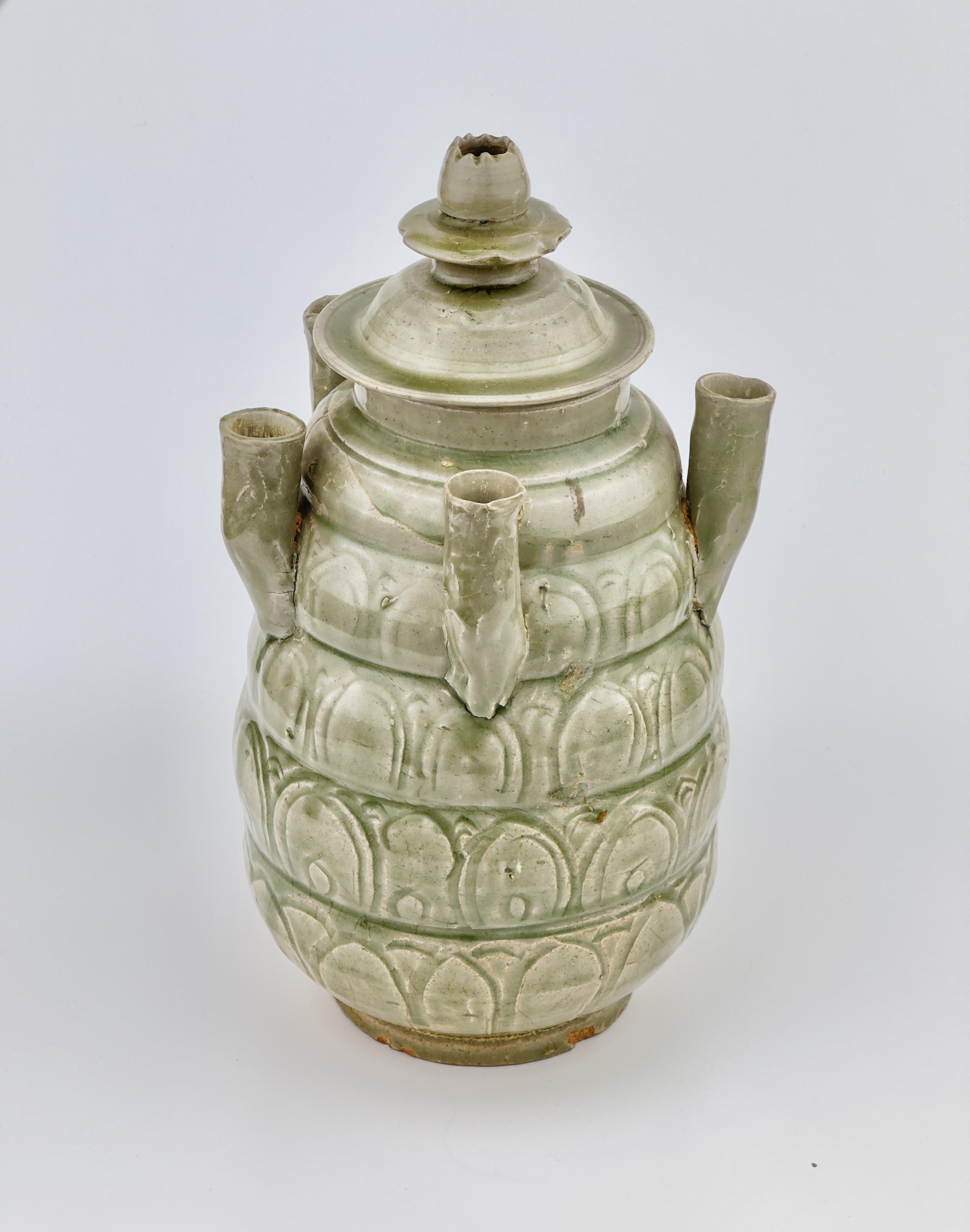 18th Century and Earlier Longquan Celadon Five-Spouted Jar, Northern Song Dynasty (AD 960~1127) For Sale