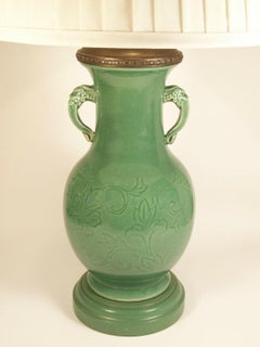 Lámpara de Cerámica Esmaltada Celadón Estilo Longquan - Japón - Finales Siglo XX