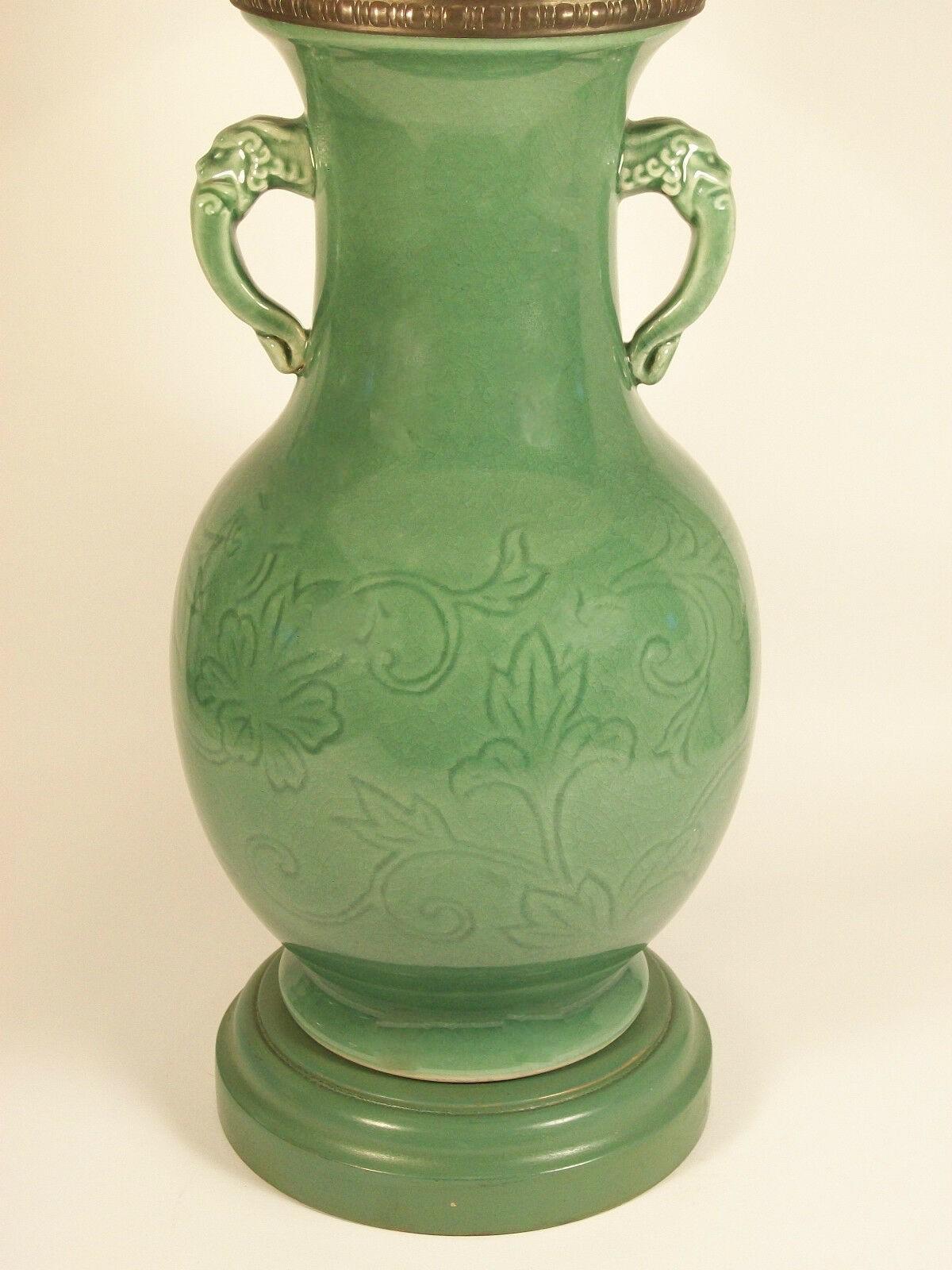 Japanese Longquan Style Celadon Glazed Ceramic Lamp - Japan - Late 20th Century For Sale