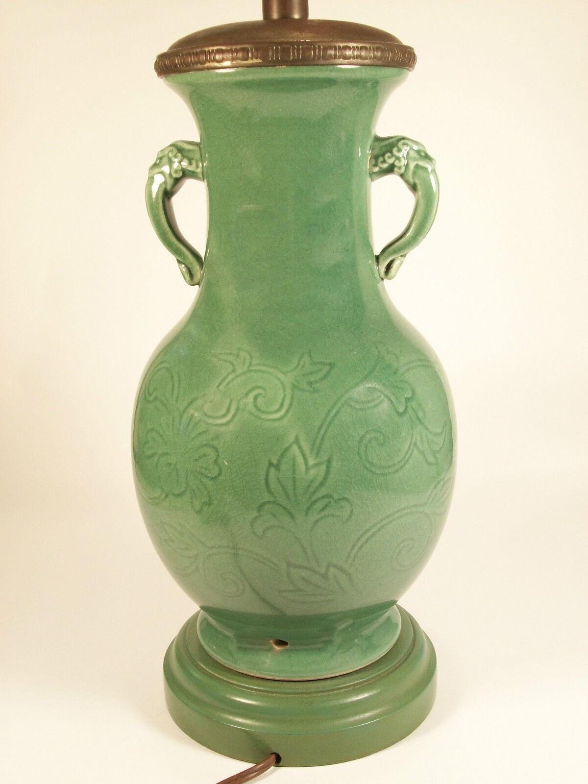 Longquan Style Celadon Glazed Ceramic Lamp - Japan - Late 20th Century For Sale 1