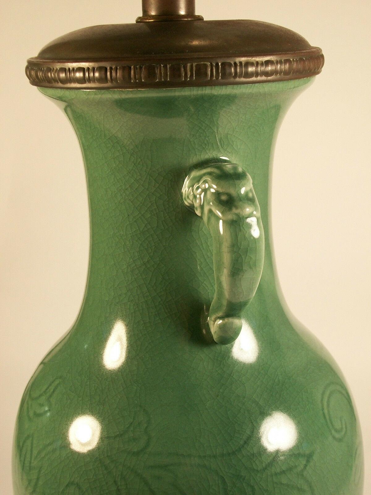 Longquan Style Celadon Glazed Ceramic Lamp - Japan - Late 20th Century For Sale 2