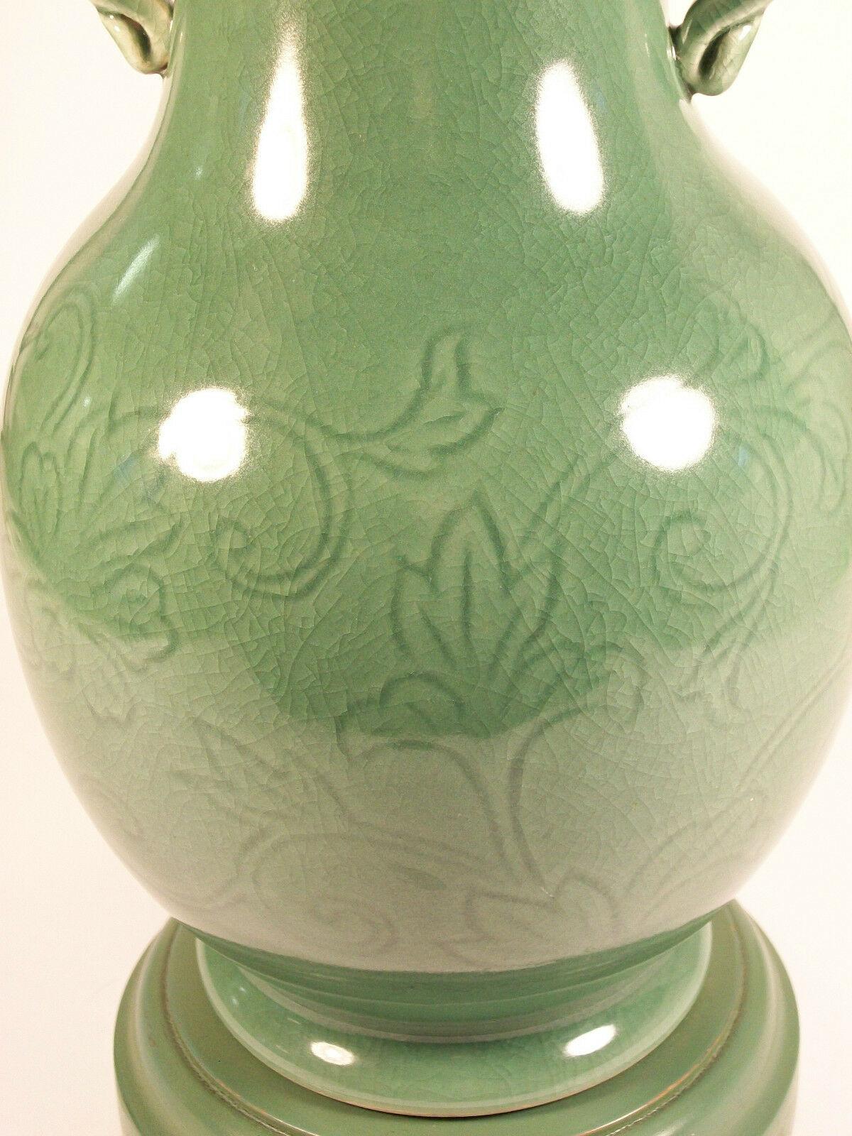 Longquan Style Celadon Glazed Ceramic Lamp - Japan - Late 20th Century For Sale 4
