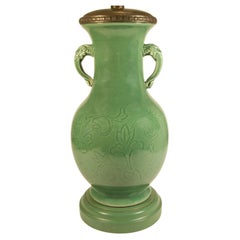 Vintage Longquan Style Celadon Glazed Ceramic Lamp - Japan - Late 20th Century