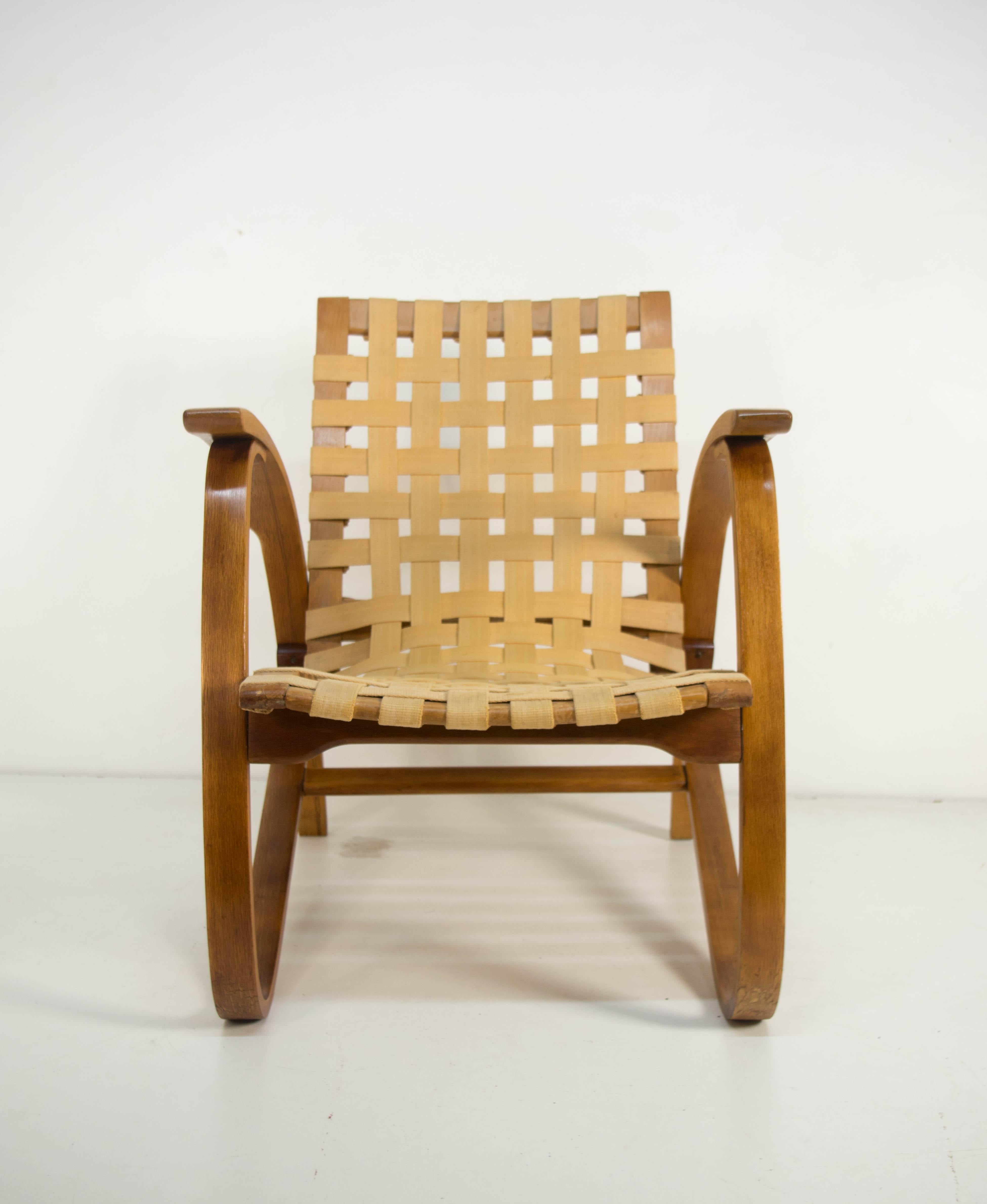 Czech Longue Art Deco Armchair by Jan Vanek, 1930s