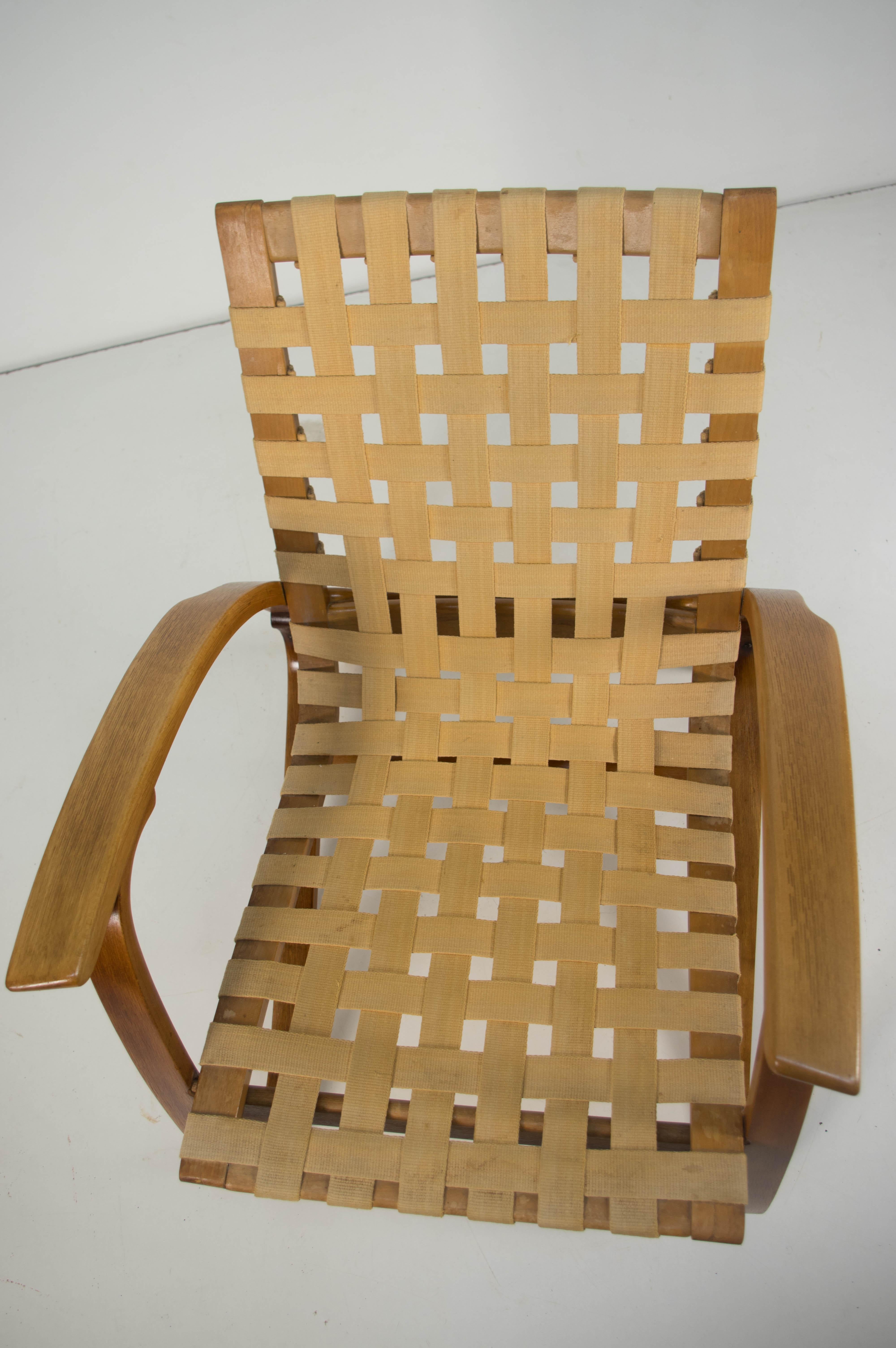 Beech Longue Art Deco Armchair by Jan Vanek, 1930s
