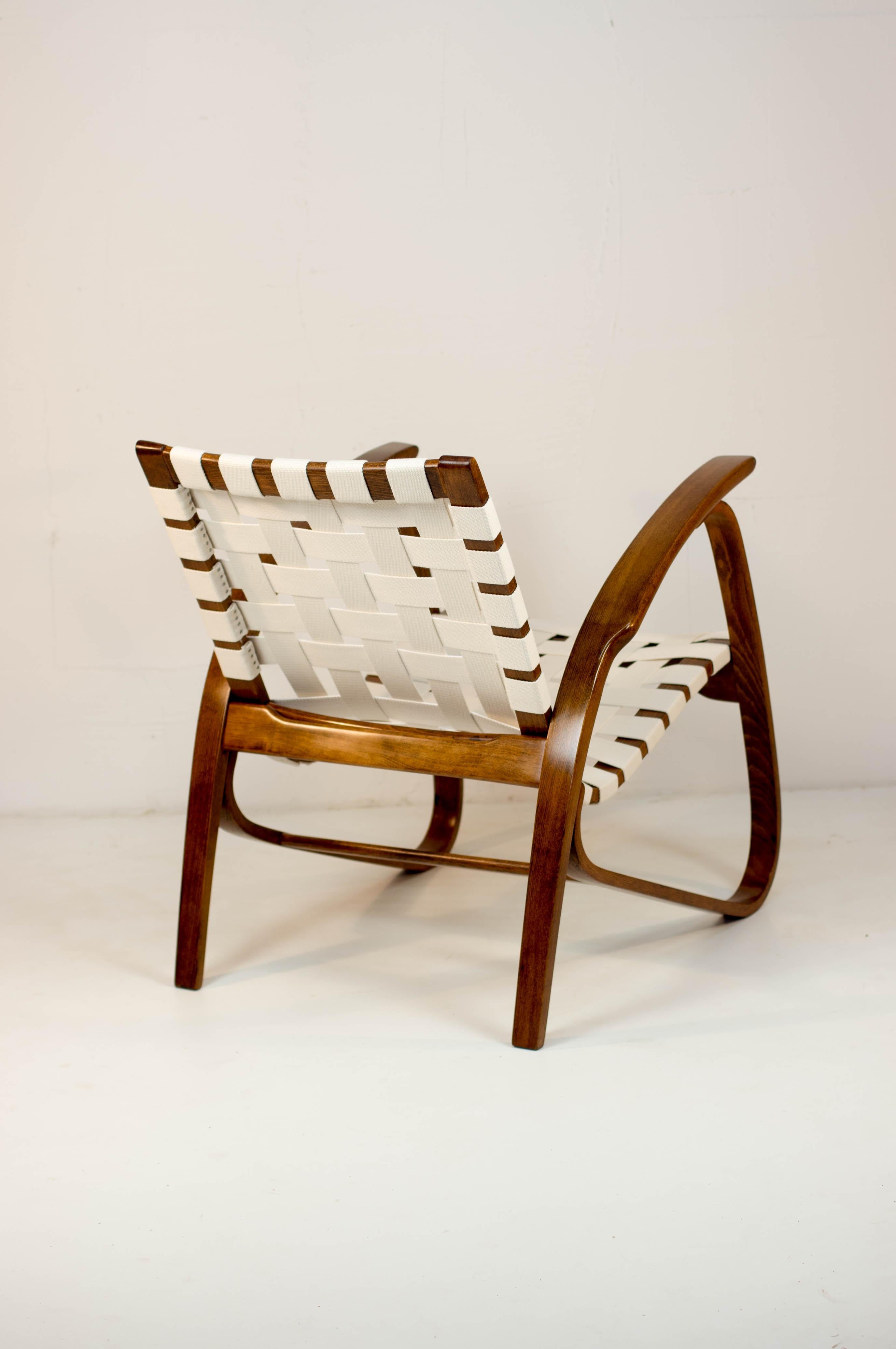 Czech Longue Art Deco Armchair by Jan Vanek, 1930s, Restored