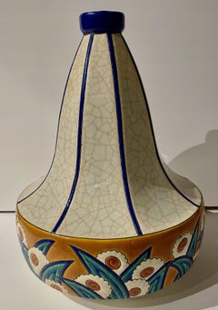 Longwy Art Deco French Cloisonné Ceramic Geometric Gourd Shape Large Vase