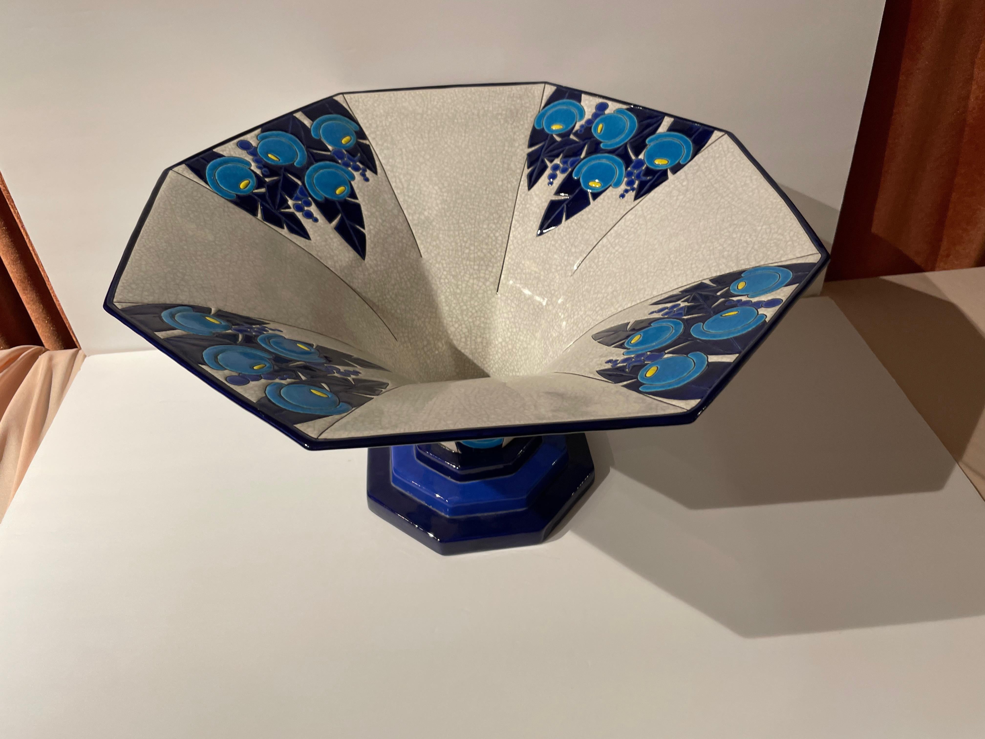 Longwy Art Deco French Cloisonné Ceramic Large Display Dish In Good Condition For Sale In Oakland, CA