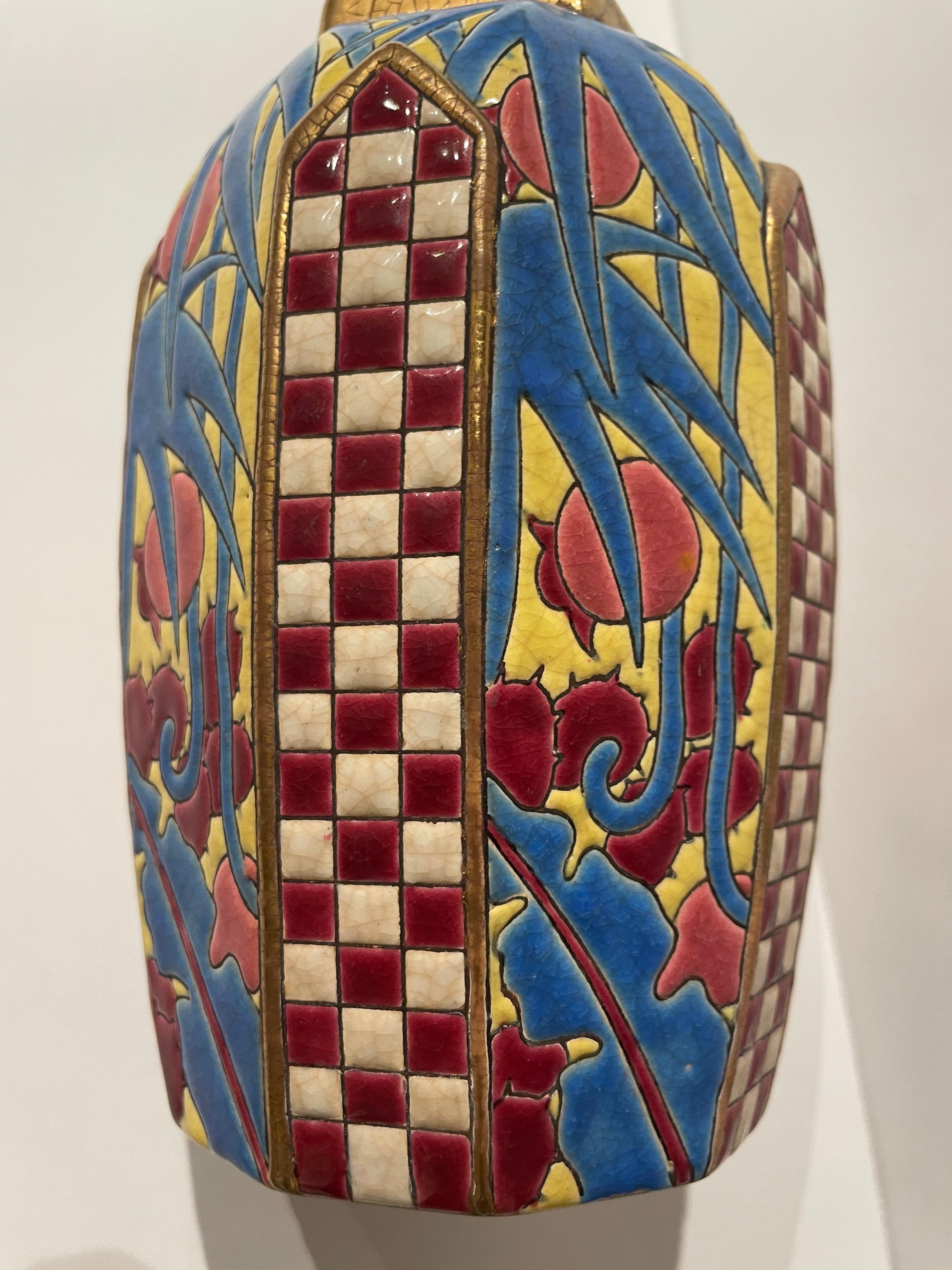Longwy Art Deco French Cloisonné Ceramic Vase In Good Condition In Oakland, CA