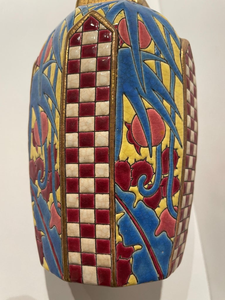 Longwy Art Deco French Cloisonné Ceramic Vase In Good Condition For Sale In Oakland, CA