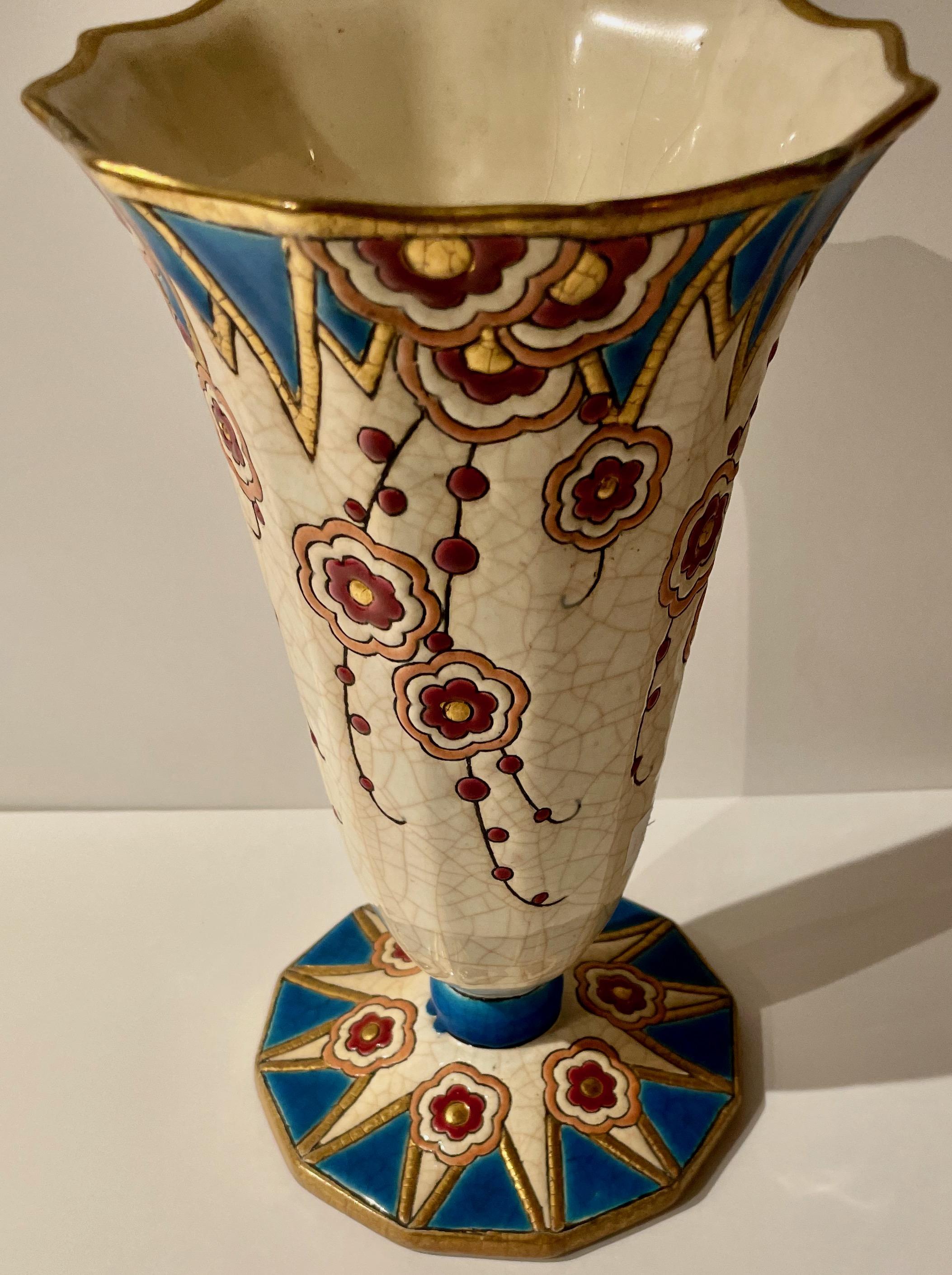Français Vase en céramique cloisonnée Longwy Art déco français en vente
