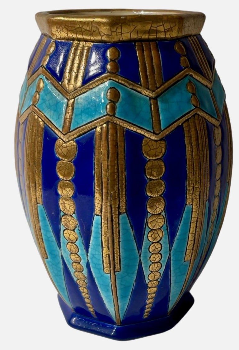 Cloissoné Longwy Art Deco French Cloisonné Ceramic Vase For Sale