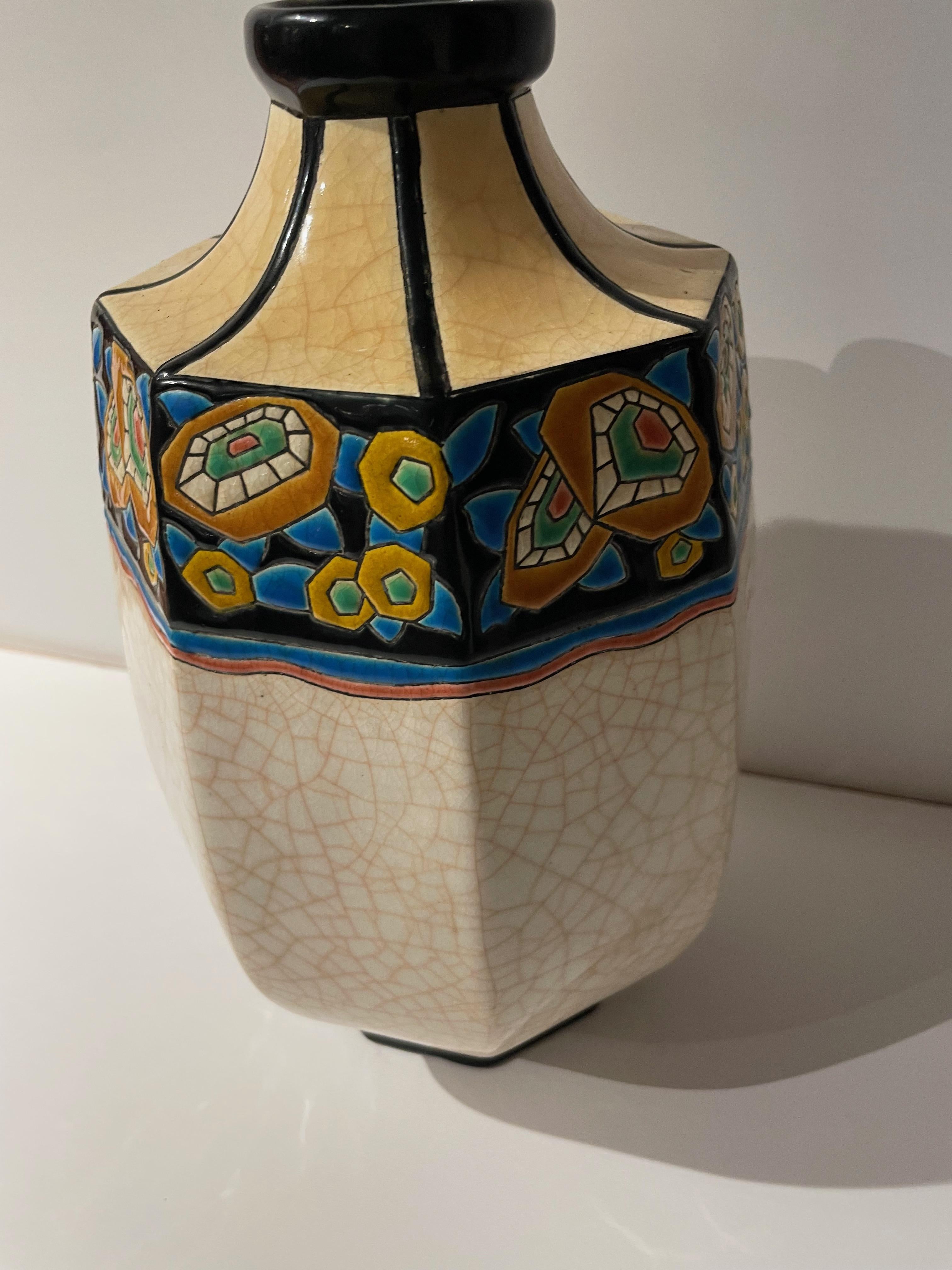 Français Vase en céramique cloisonnée Longwy Art déco français en vente