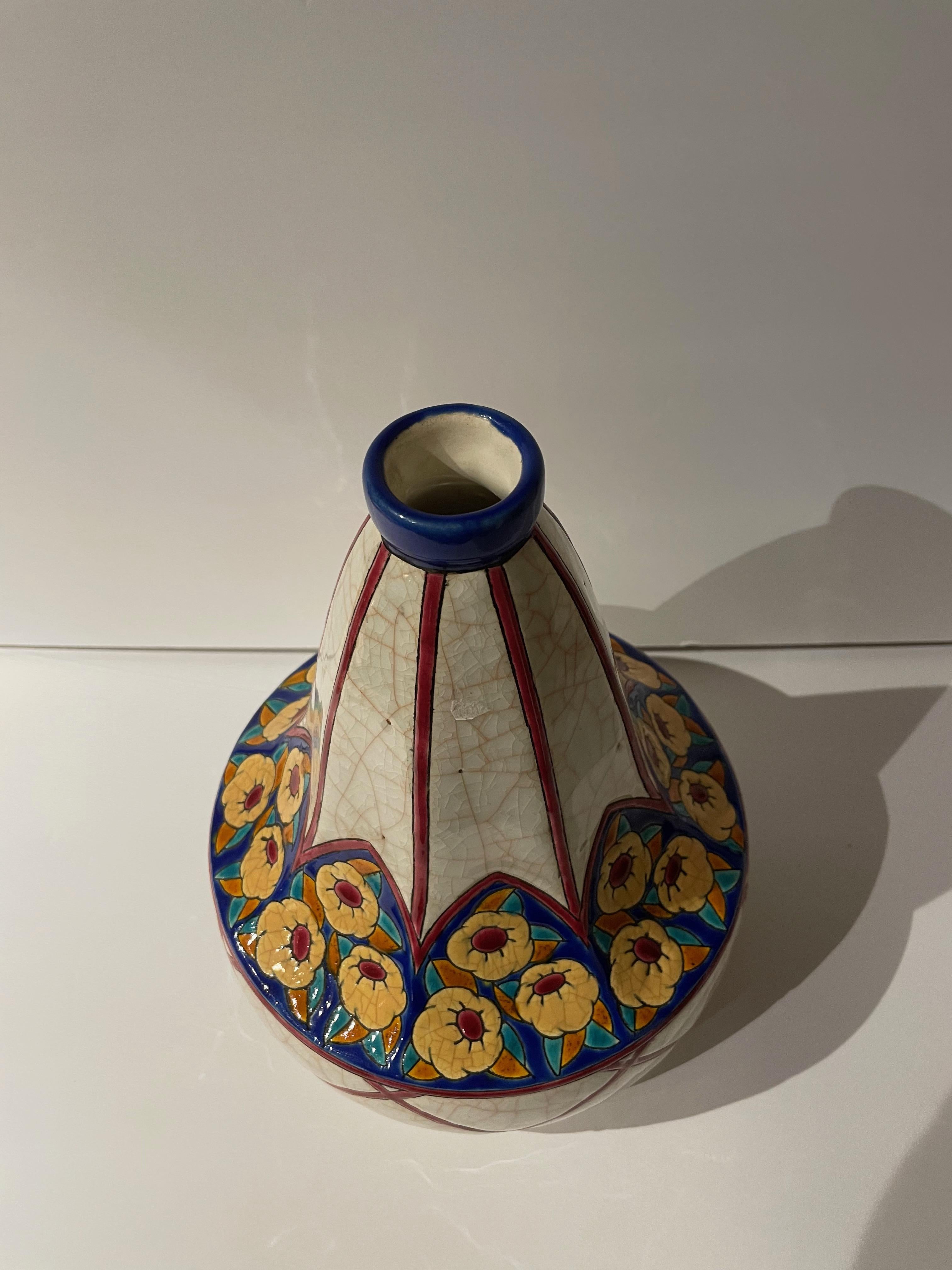 Longwy Jarrón francés Art Déco de cerámica cloisonné Art Decó en venta