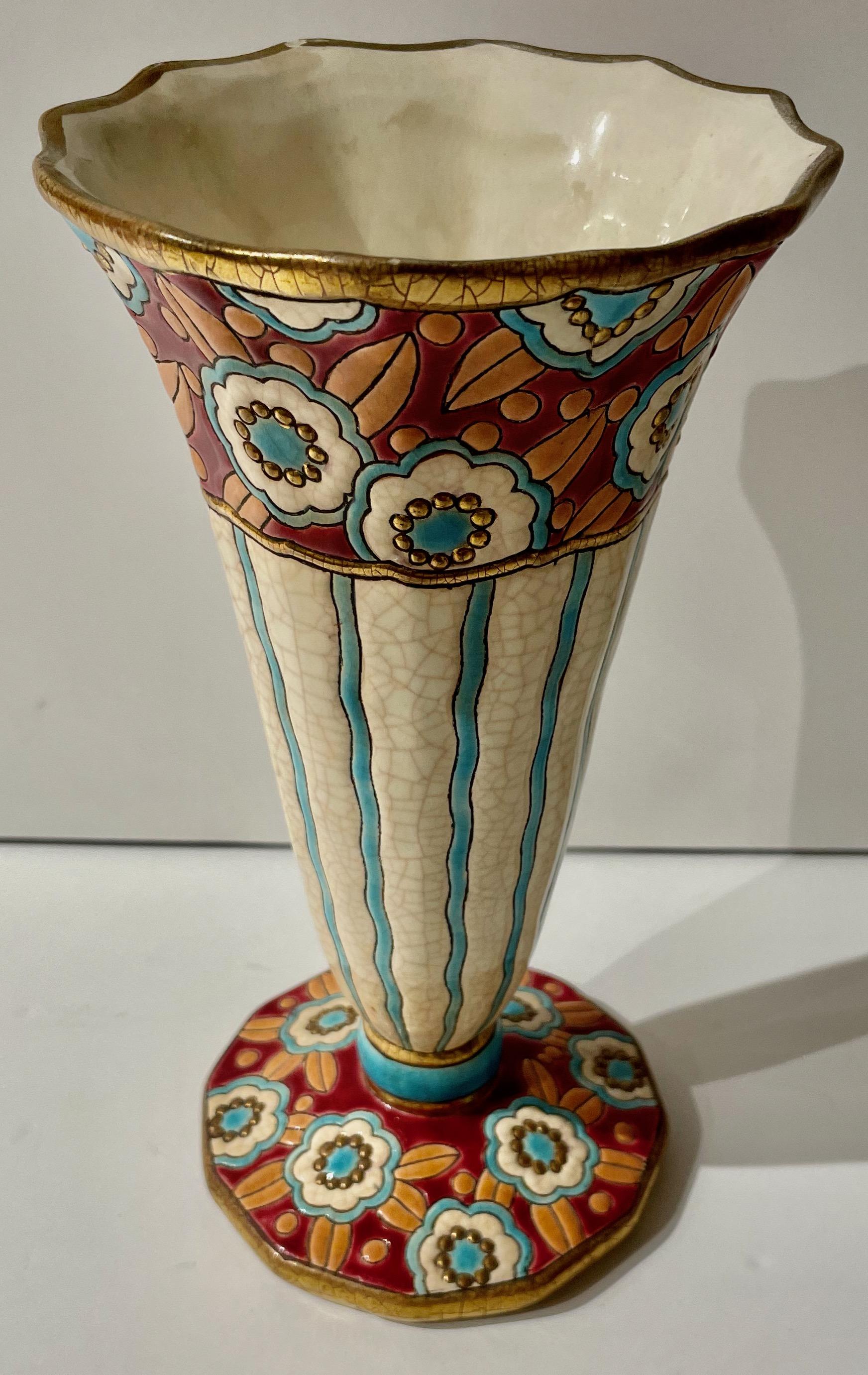 Longwy Art Deco French Cloisonné Ceramic Vase In Good Condition For Sale In Oakland, CA