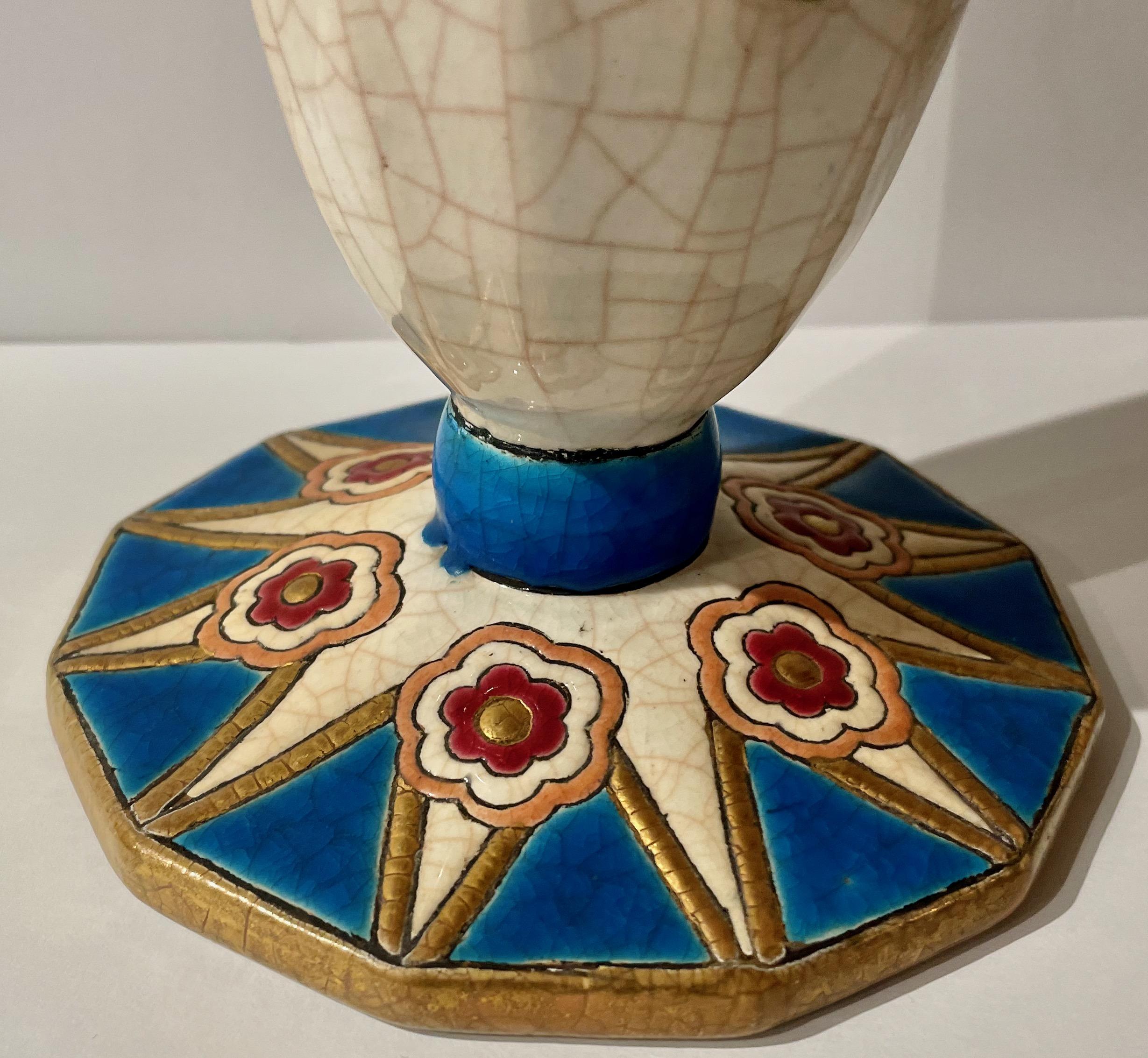 Vase en céramique cloisonnée Longwy Art déco français Bon état - En vente à Oakland, CA