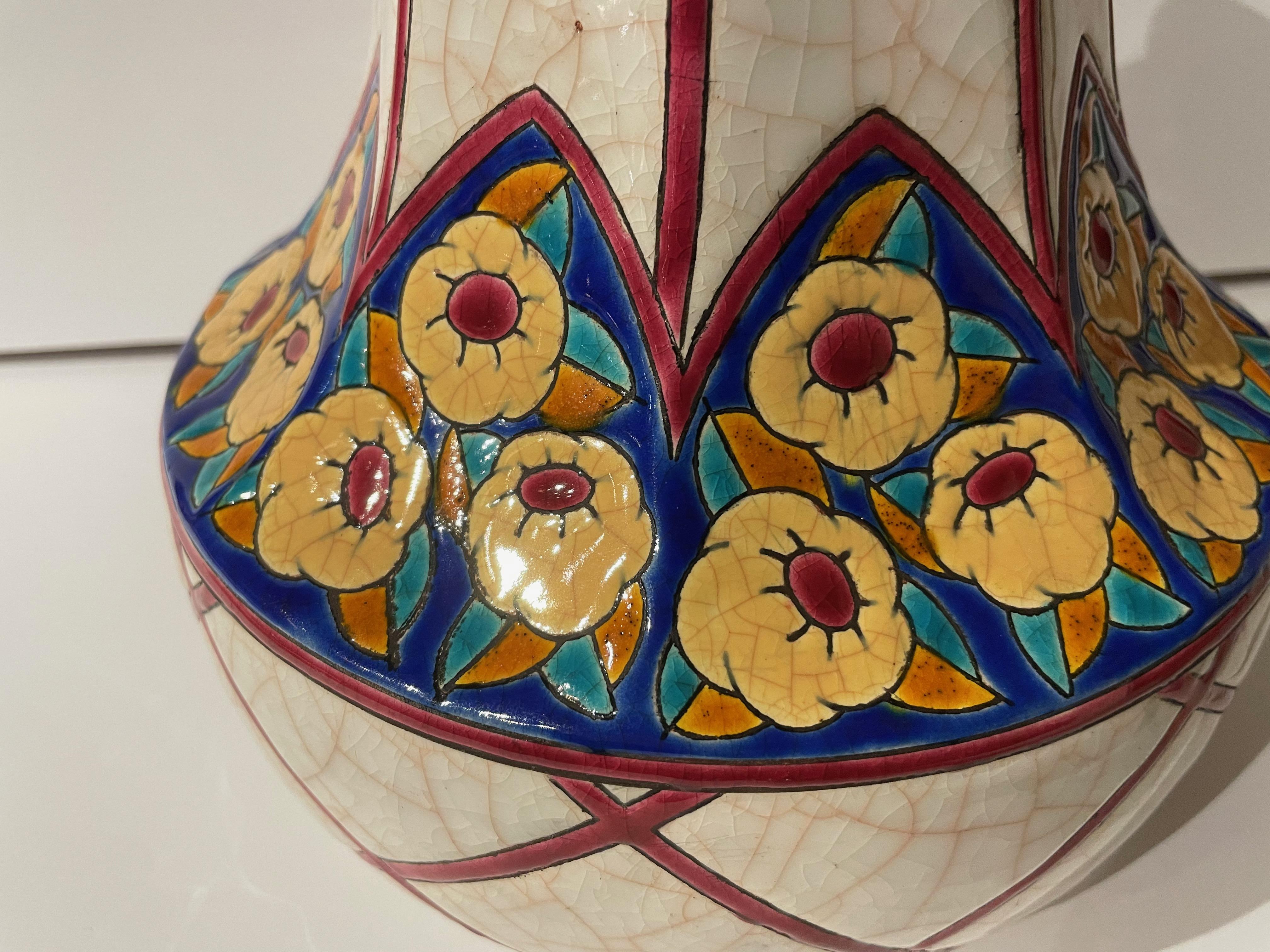 Art déco Vase en céramique cloisonnée Art Déco français Longwy en vente