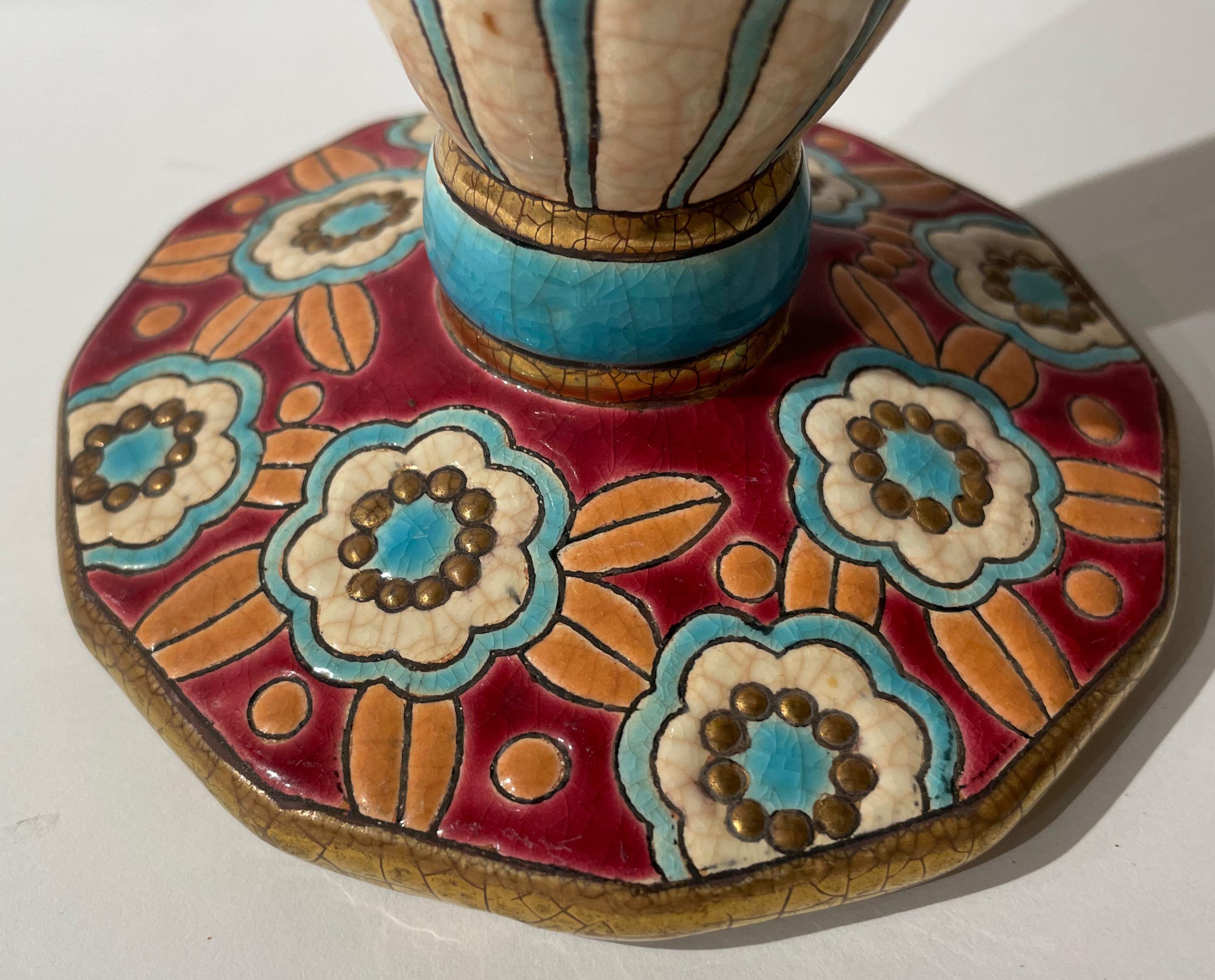 Mid-20th Century Longwy Art Deco French Cloisonné Ceramic Vase For Sale