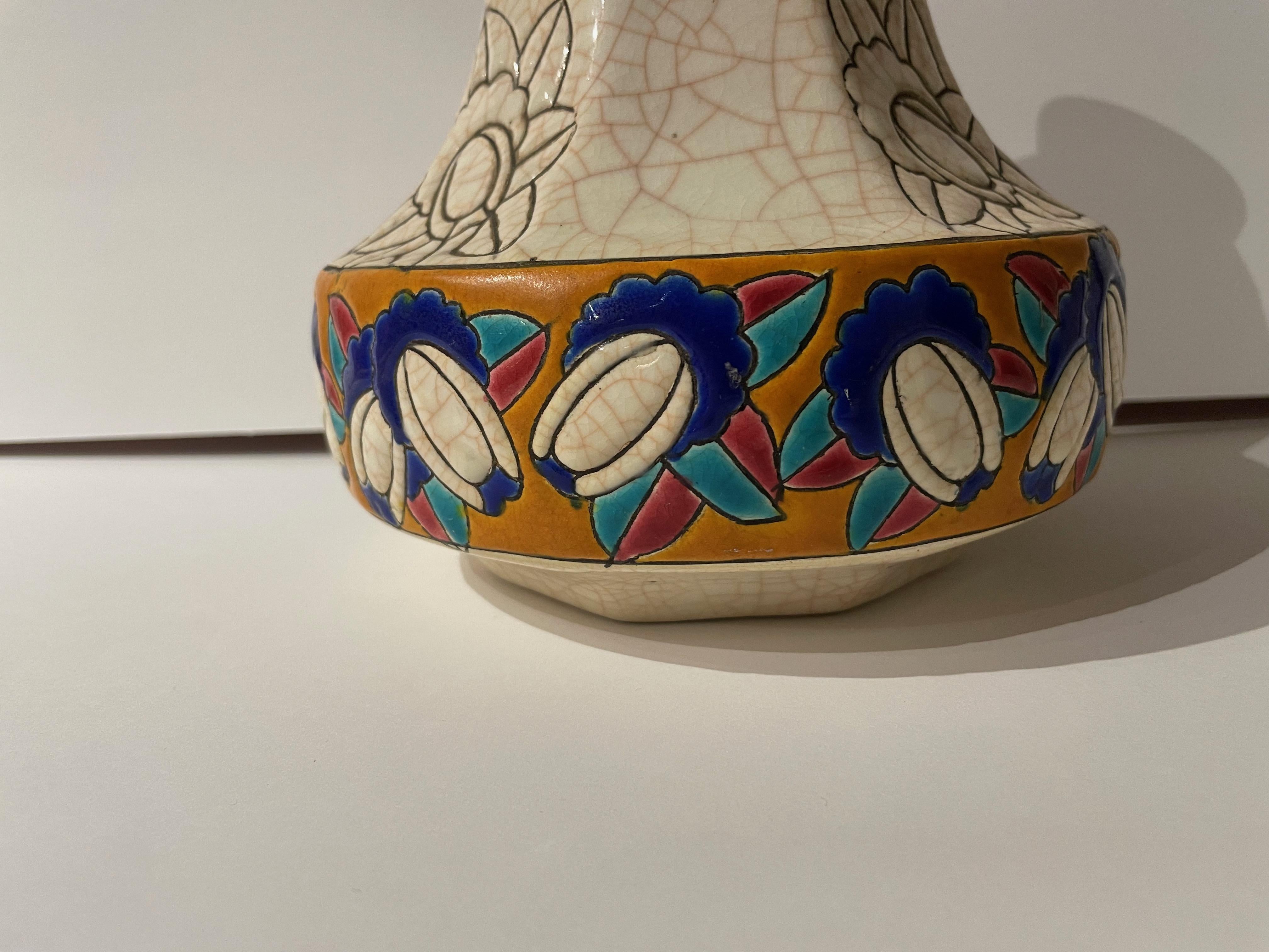 Mid-20th Century Longwy Art Deco French Cloisonné Ceramic Vase For Sale