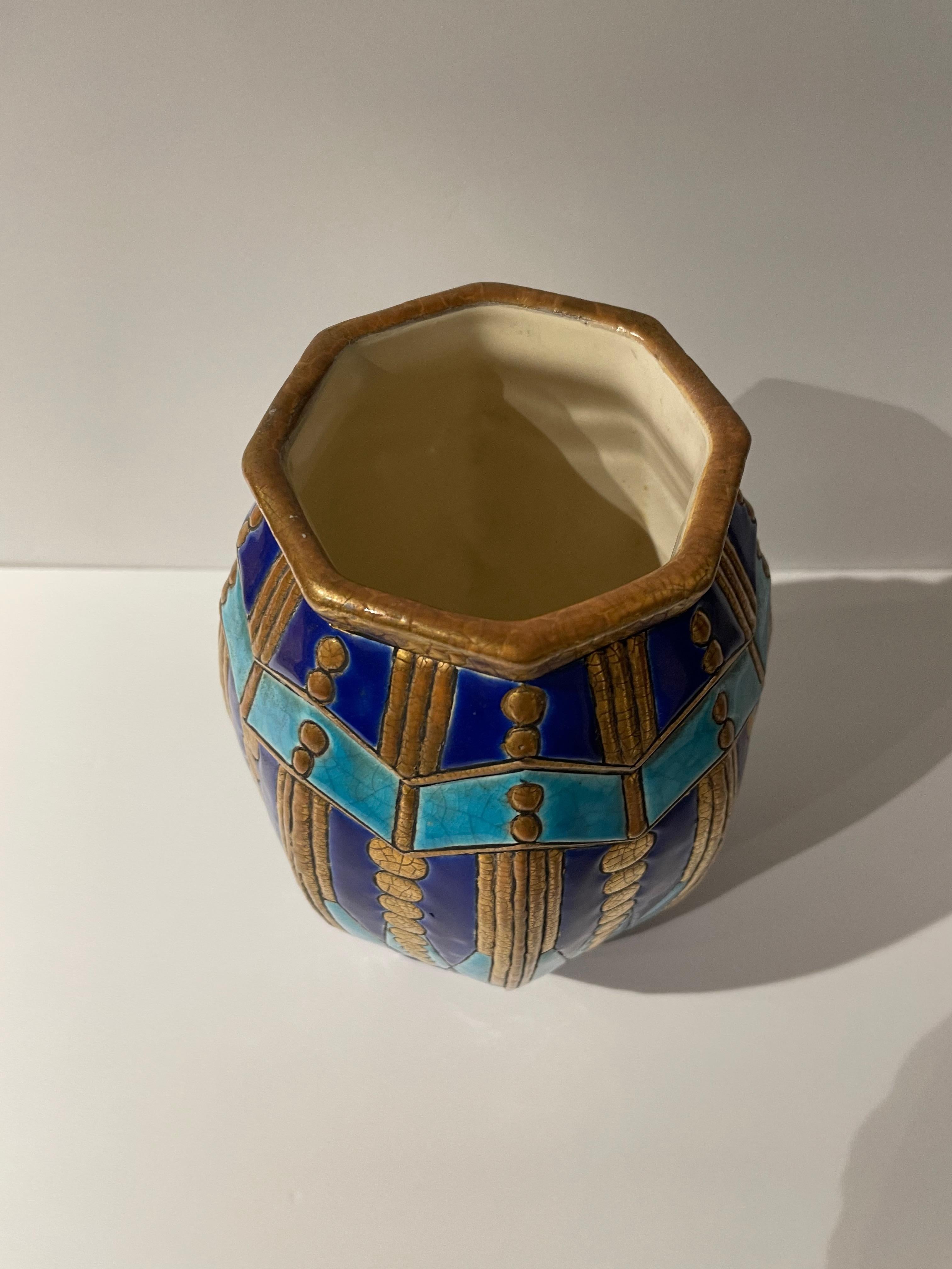 Mid-20th Century Longwy Art Deco French Cloisonné Ceramic Vase