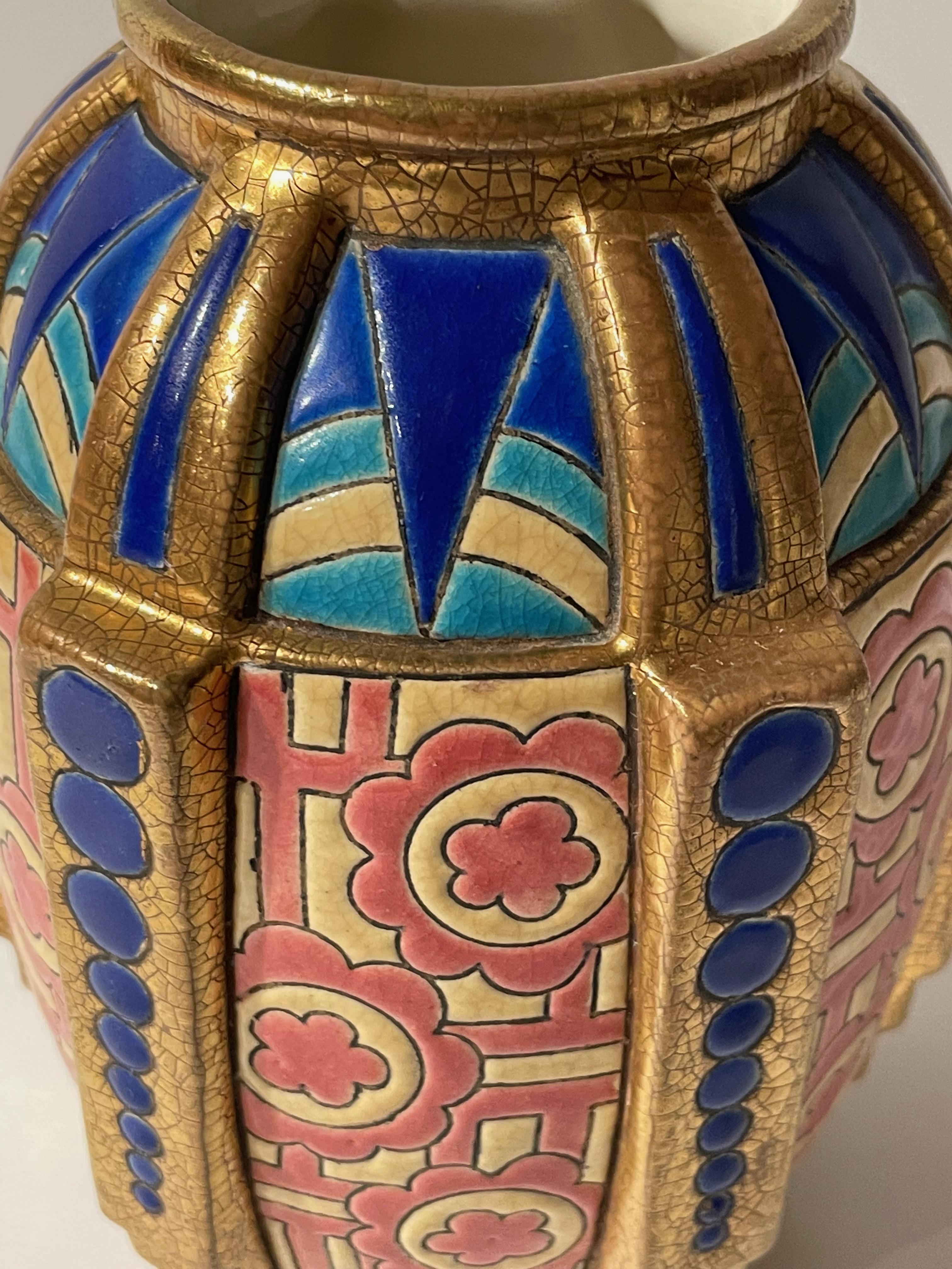 Mid-20th Century Longwy Art Deco French Cloisonné Ceramic Vase