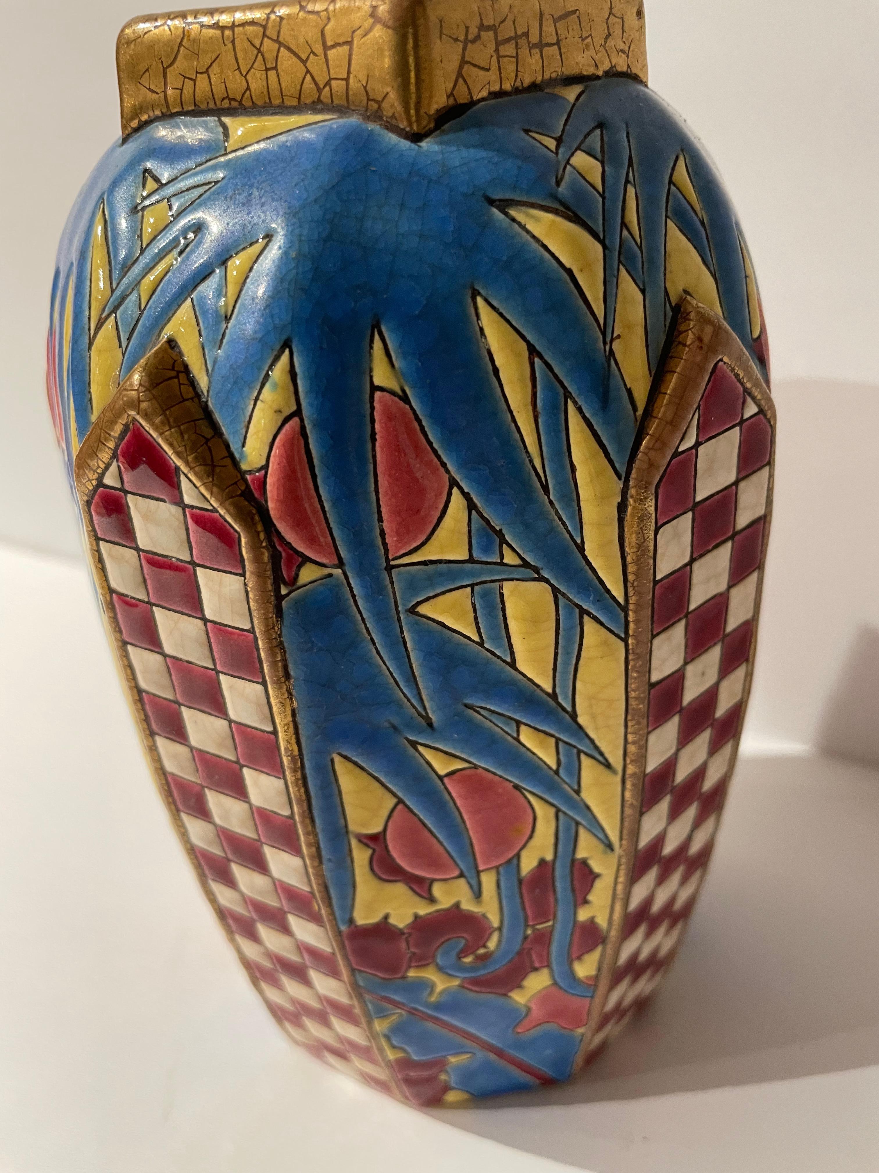 Longwy Art Deco French Cloisonné Ceramic Vase 1
