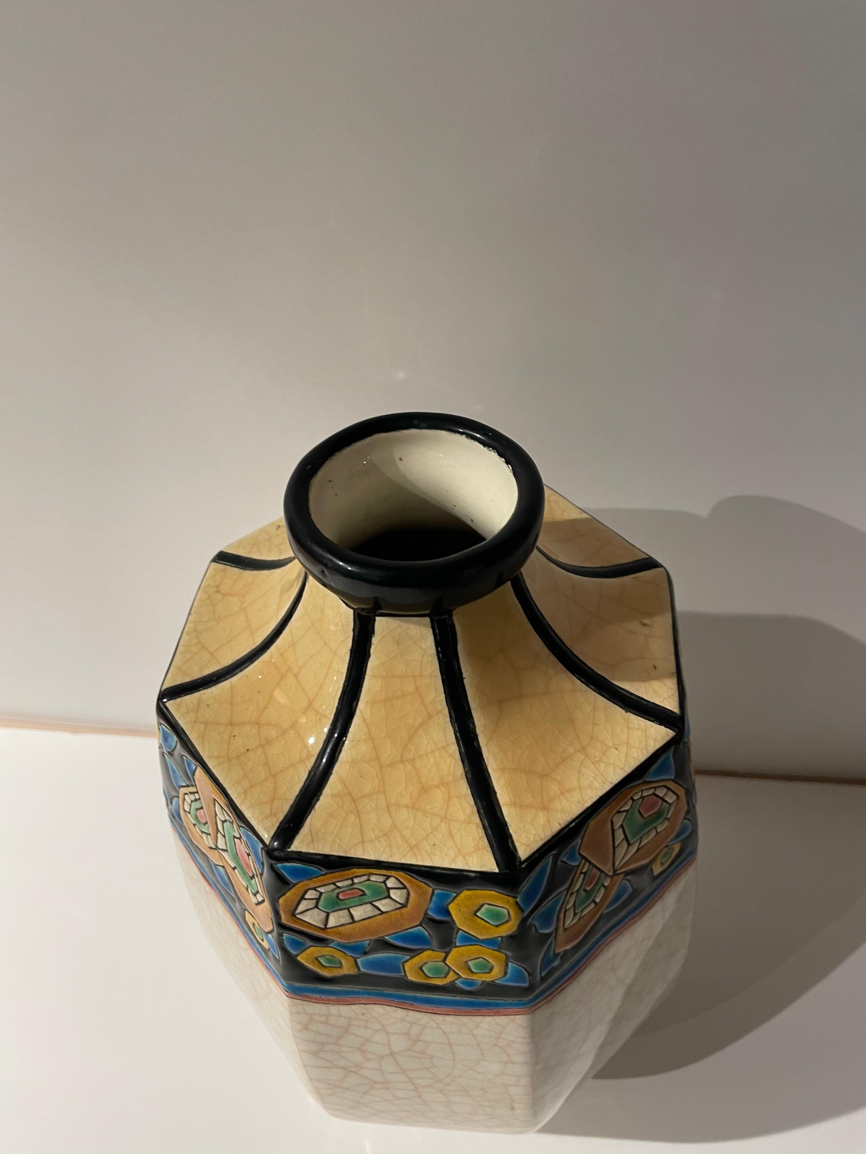 Vase en céramique cloisonnée Longwy Art déco français Bon état - En vente à Oakland, CA