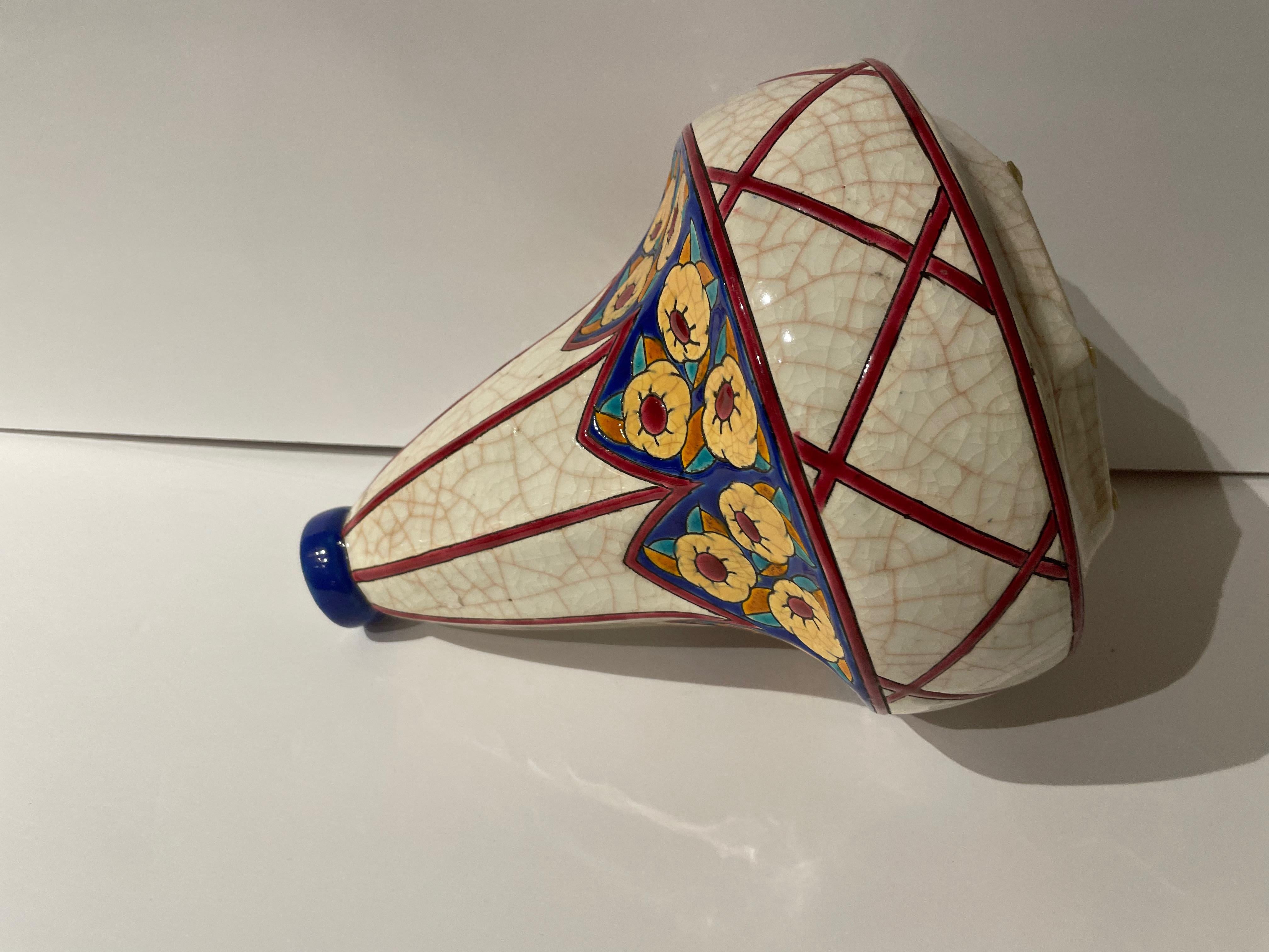 Français Vase en céramique cloisonnée Art Déco français Longwy en vente