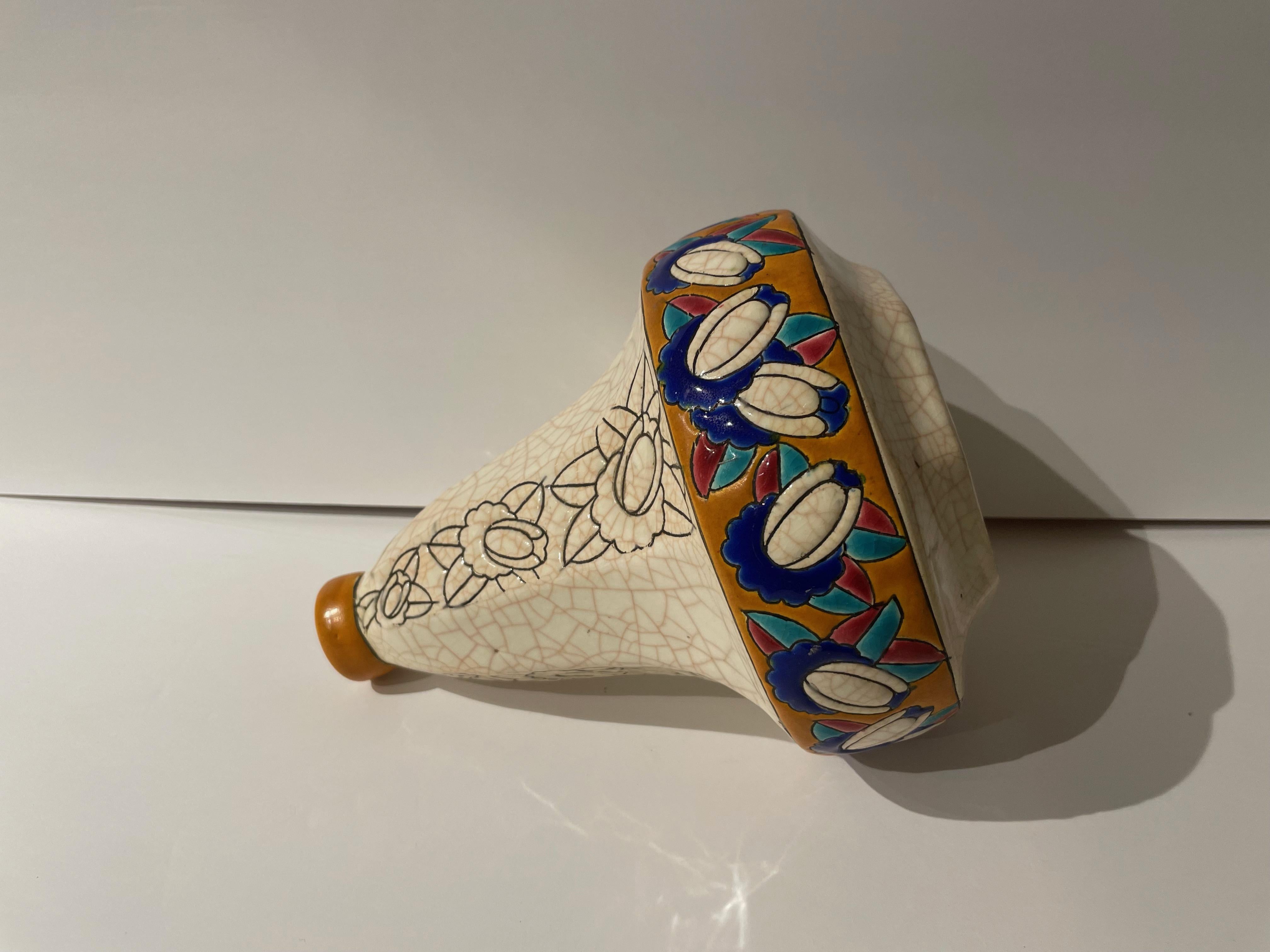 Longwy Art Deco Französische Cloisonné-Keramikvase (Emaille) im Angebot