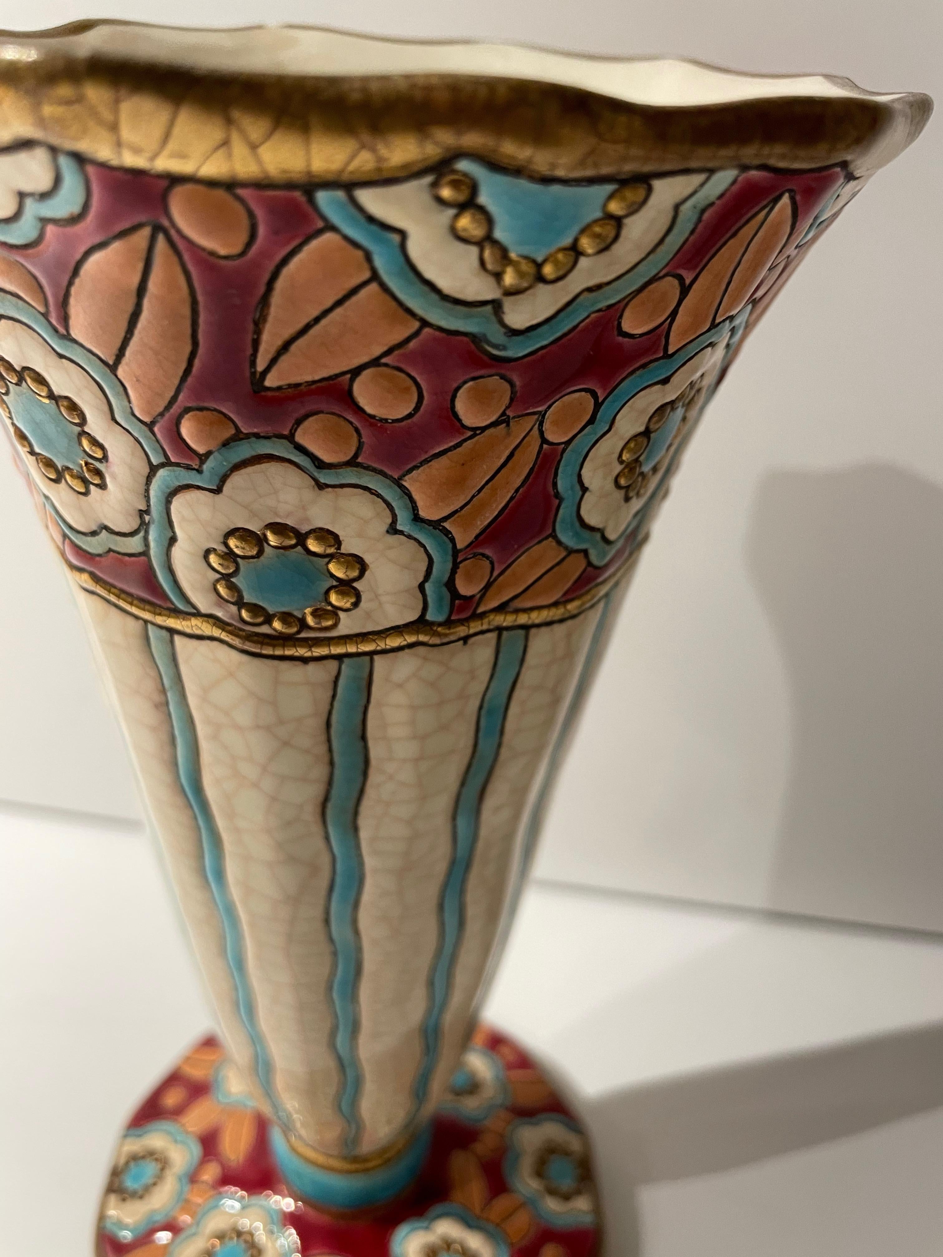 Français Vase en céramique cloisonnée Art Déco français Longwy en vente