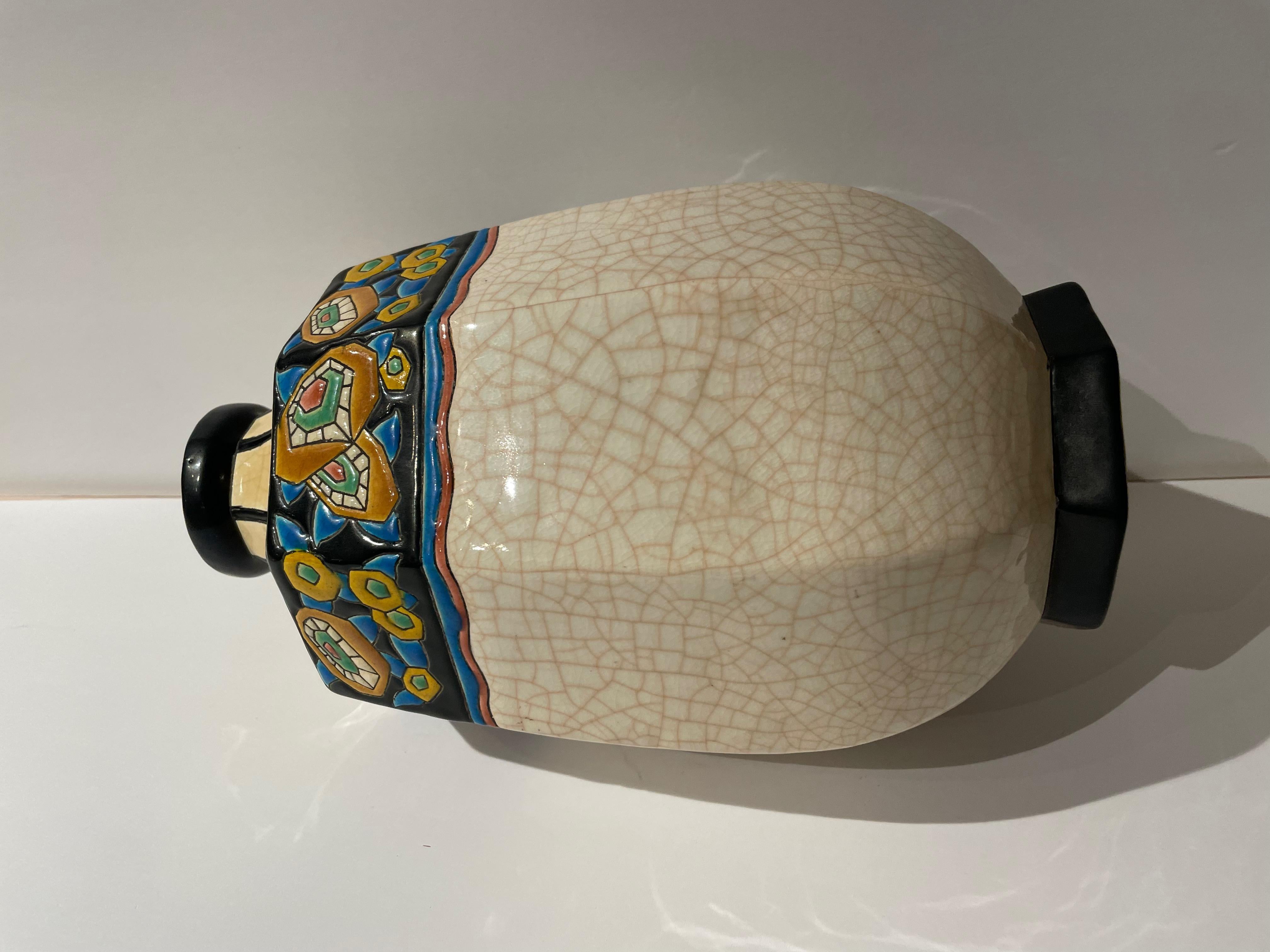 Longwy Art Deco Französisch Cloisonné Keramik Vase im Angebot 1