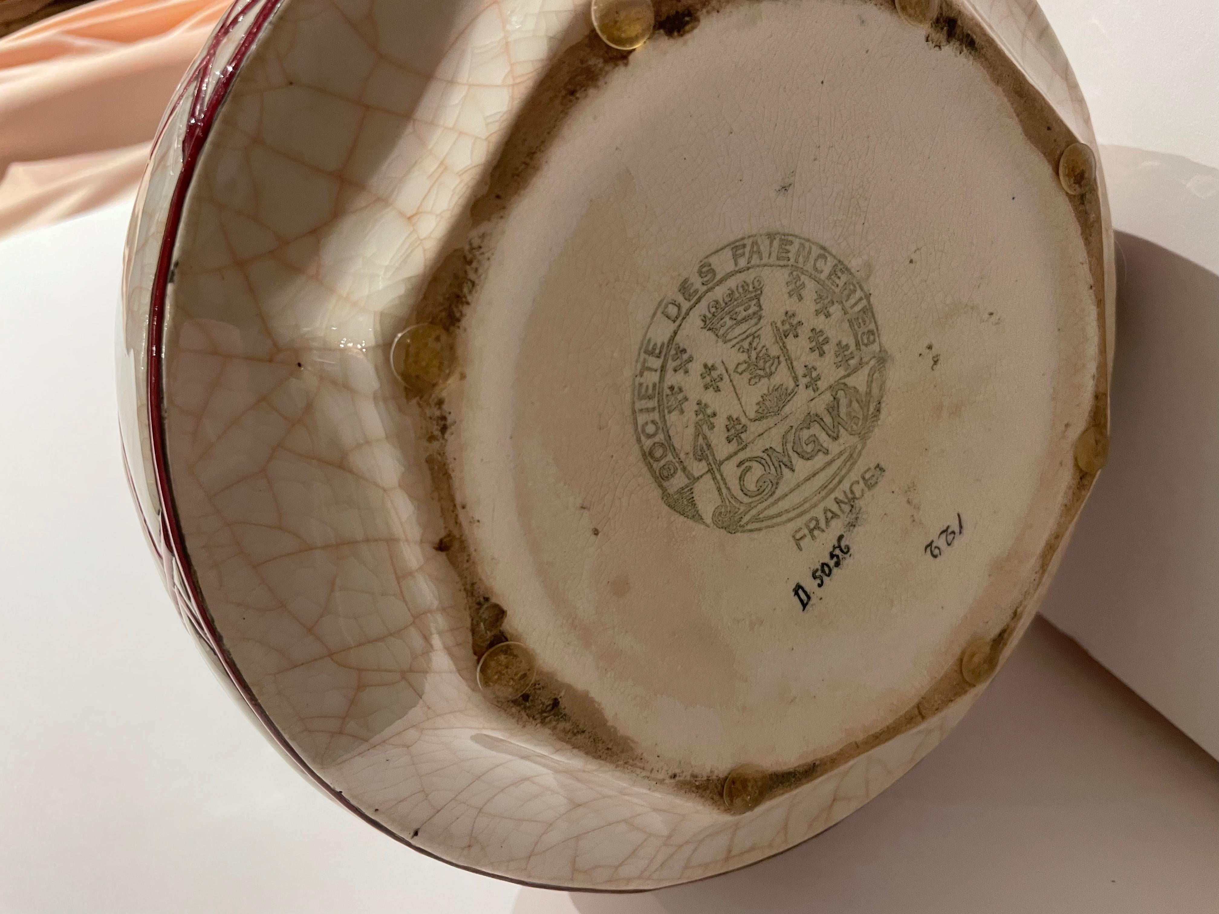 Longwy Jarrón francés Art Déco de cerámica cloisonné mediados del siglo XX en venta
