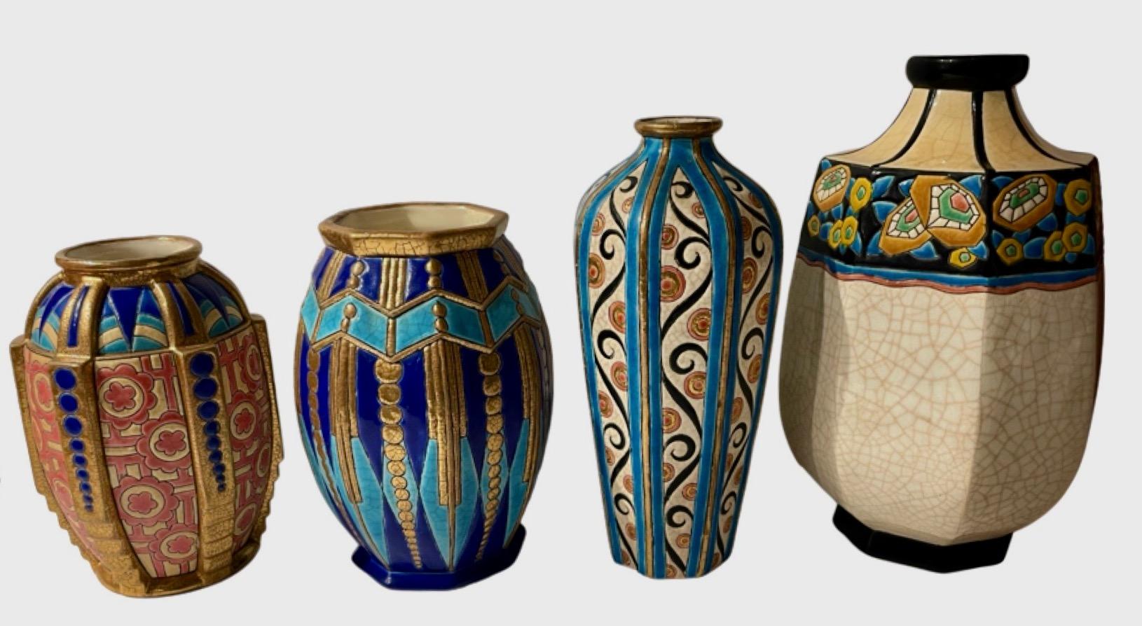 Vase en céramique cloisonnée Art Déco français Longwy 1