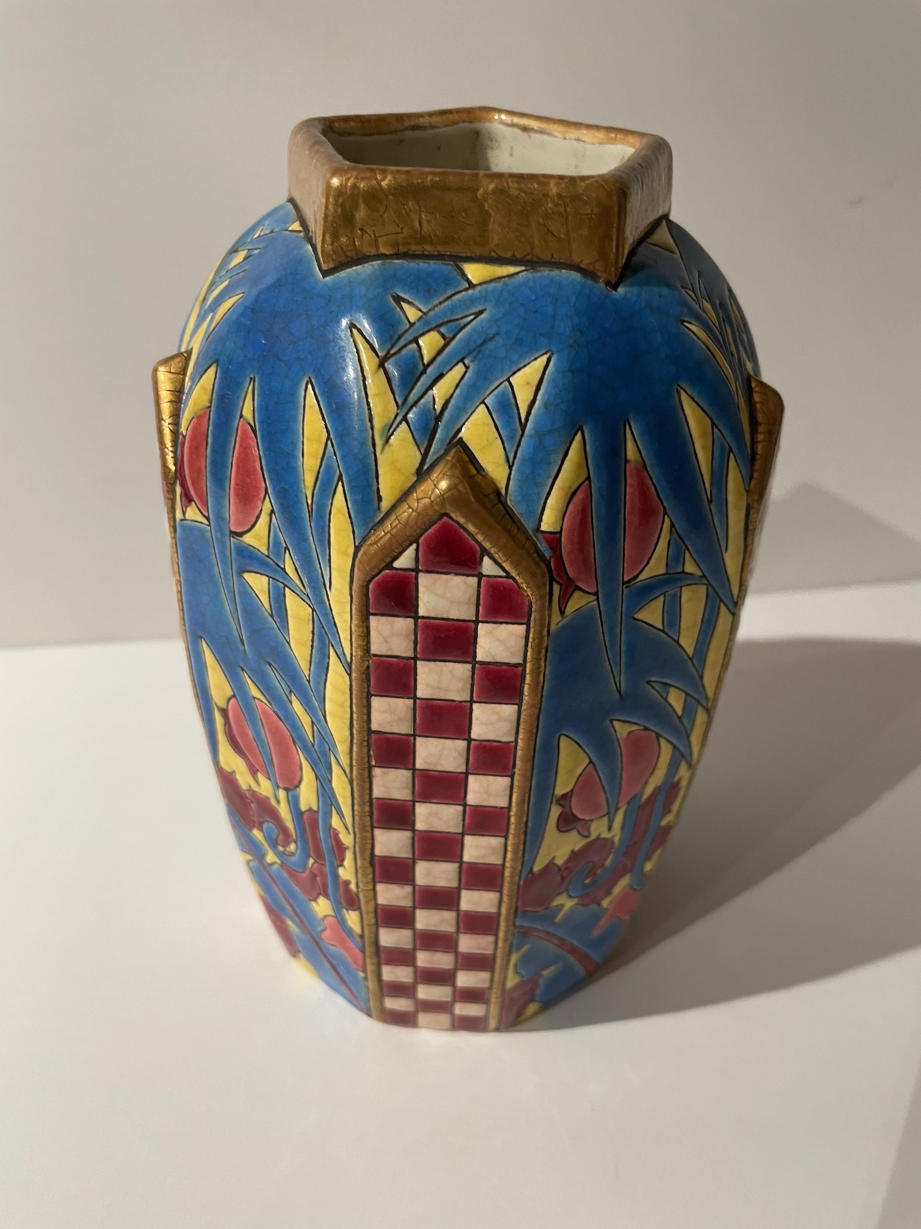 Longwy Art Deco French Cloisonné Ceramic Vase 4