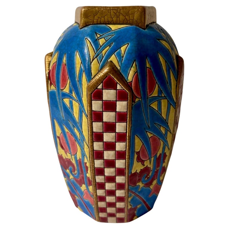 Longwy Art Deco French Cloisonné Ceramic Vase For Sale