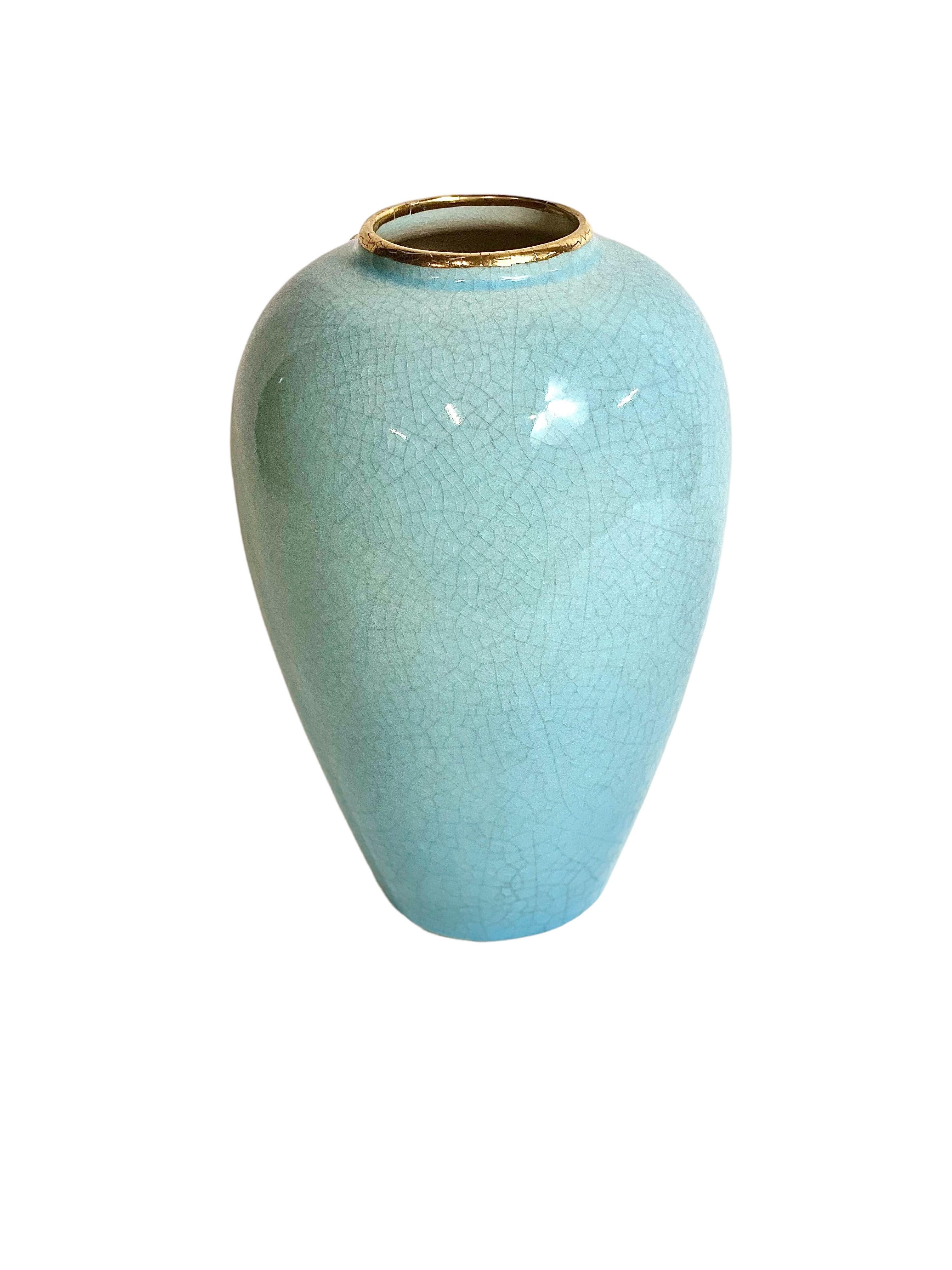 Enameled Longwy French Blue Enamel Starfish Decorated Vase